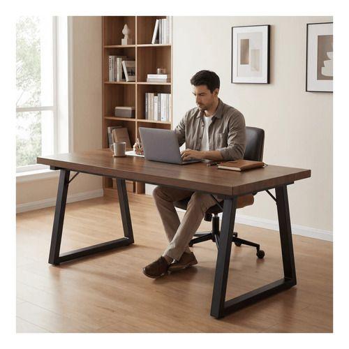 Escritorio Pata Metal Oficina 120x60x75cm Gruesa 30mm Marrón Oscuro-3