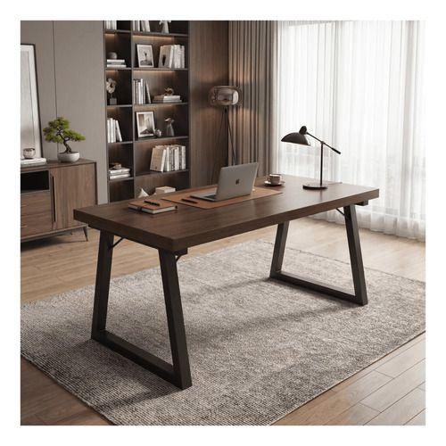 Escritorio Pata Metal Oficina 120x60x75cm Gruesa 30mm Marrón Oscuro-4