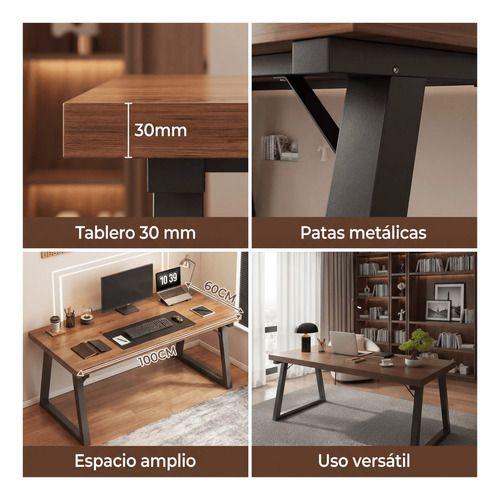 Escritorio Pata Metal Oficina 120x60x75cm Gruesa 30mm Marrón Oscuro-5