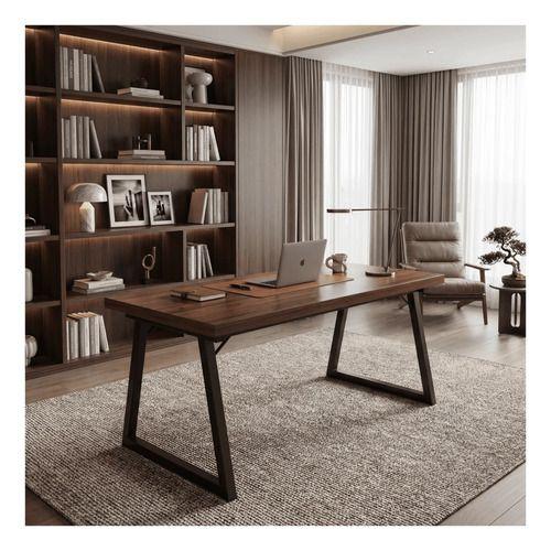 Escritorio Pata Metal Oficina 120x60x75cm Gruesa 30mm Marrón Oscuro-7