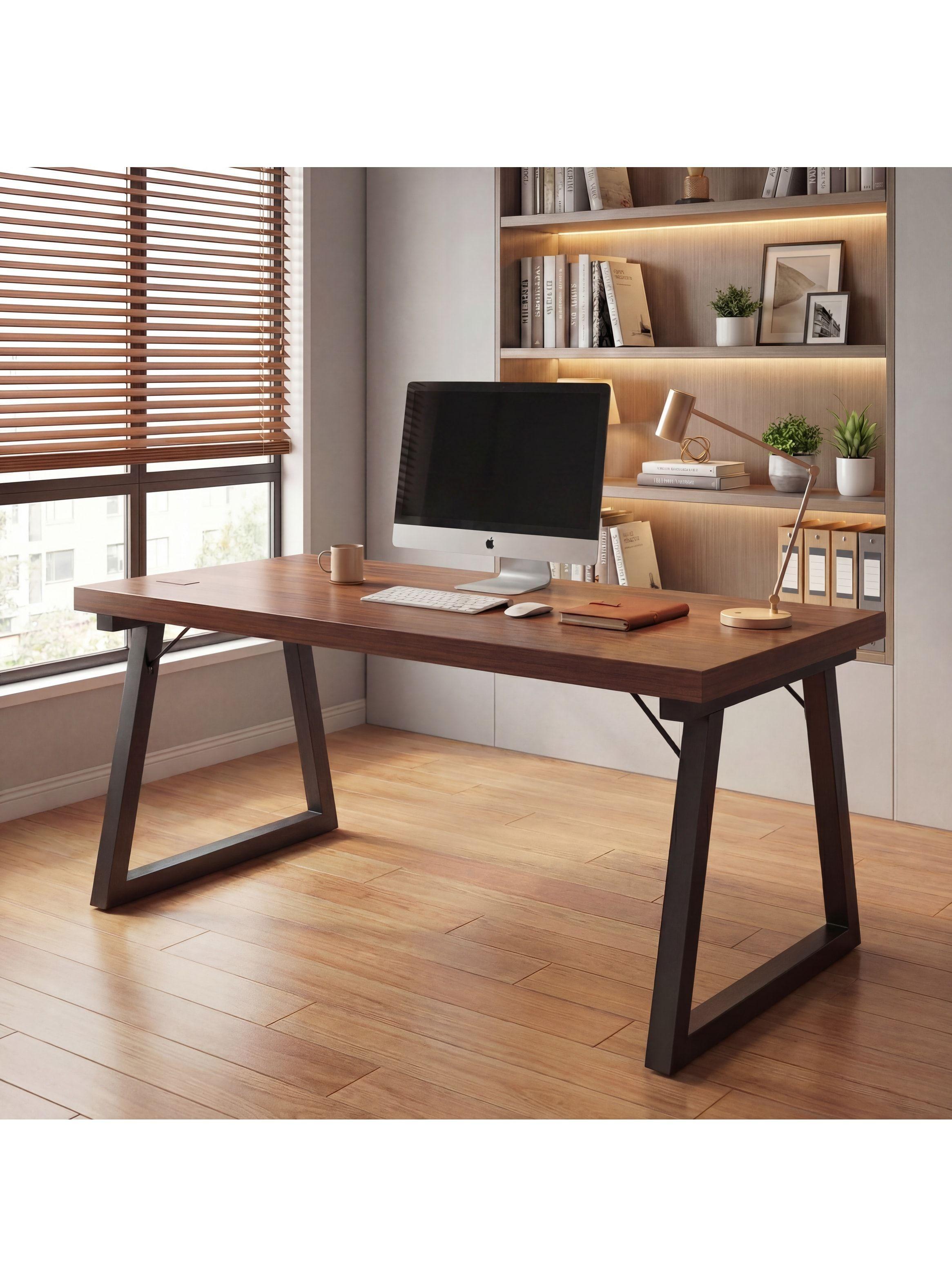 Escritorio Pata Metal Oficina 120x60x75cm Gruesa 30mm Marrón Oscuro-0