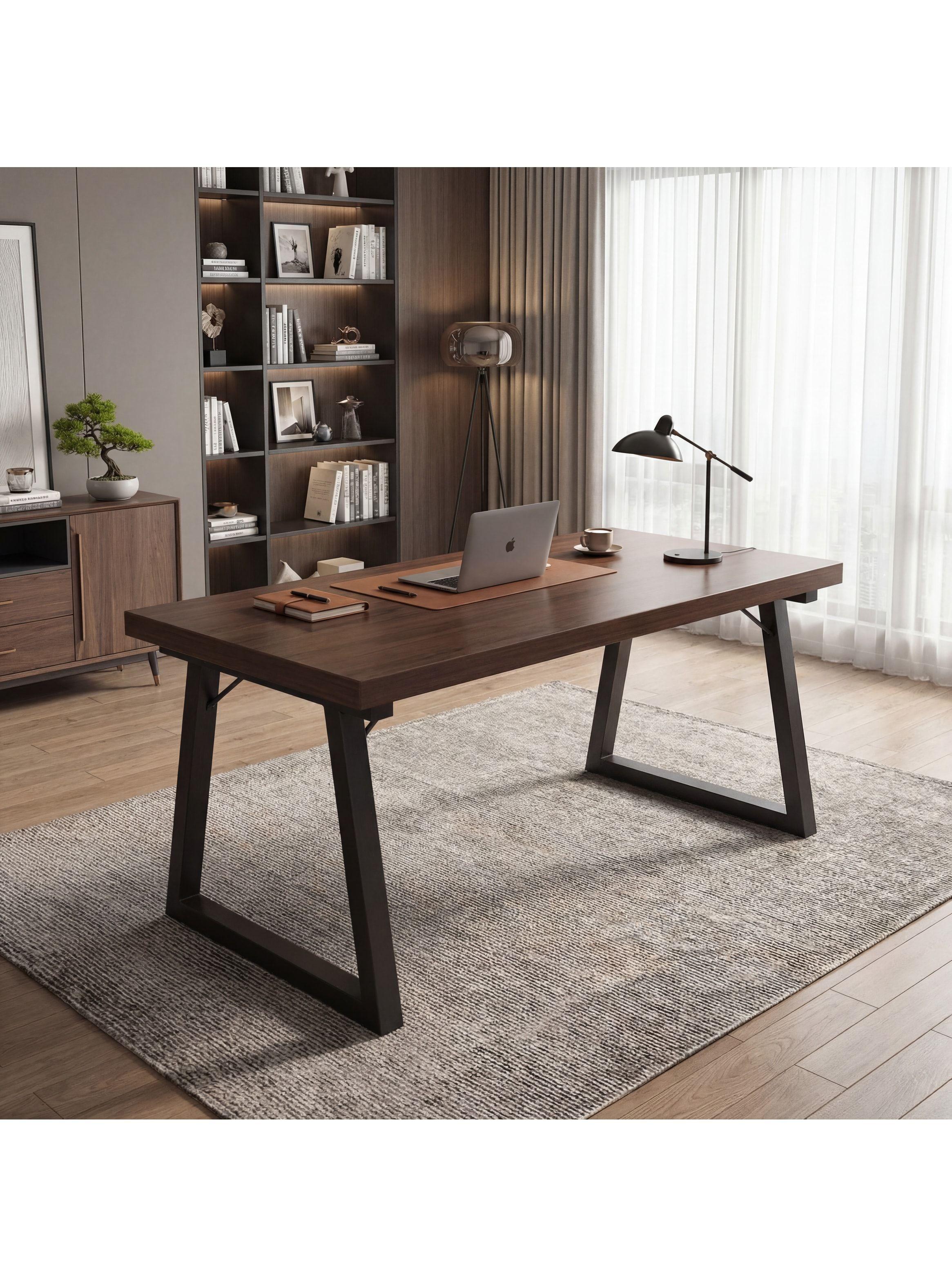 Escritorio Pata Metal Oficina 120x60x75cm Gruesa 30mm Marrón Oscuro-4