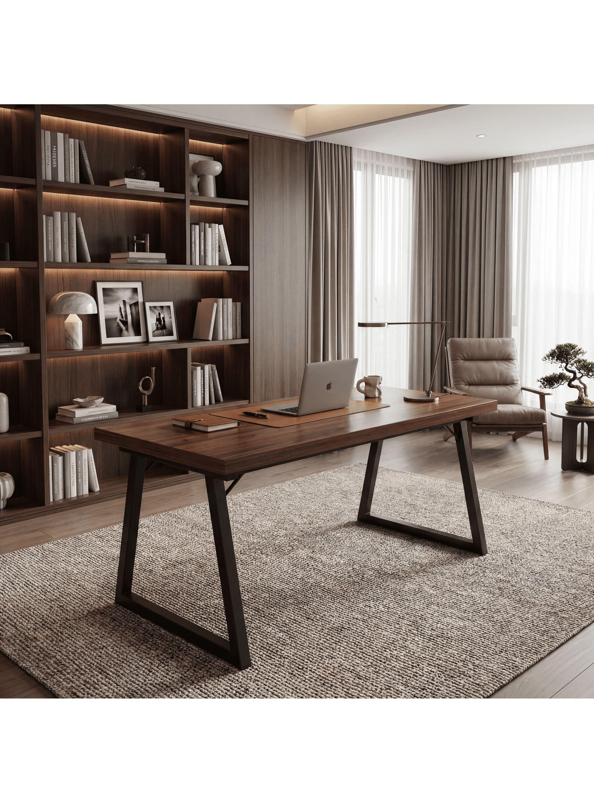 Escritorio Pata Metal Oficina 120x60x75cm Gruesa 30mm Marrón Oscuro-7