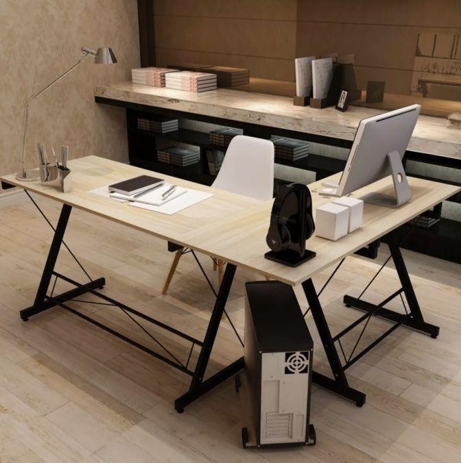 Escritorio Esquinero Forma L Base Metal Oficina 161x51x74cm-3
