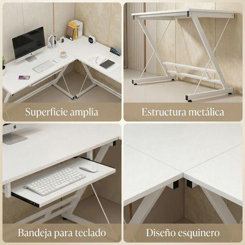 Escritorio Esquinero Forma L Base Metal Oficina 161x51x74cm-3