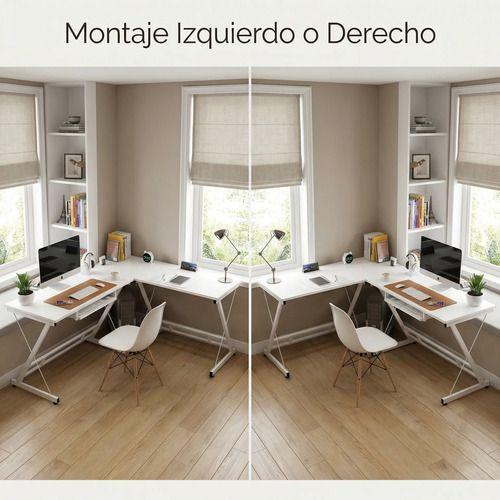 Escritorio Esquinero Forma L Base Metal Oficina 161x51x74cm-6
