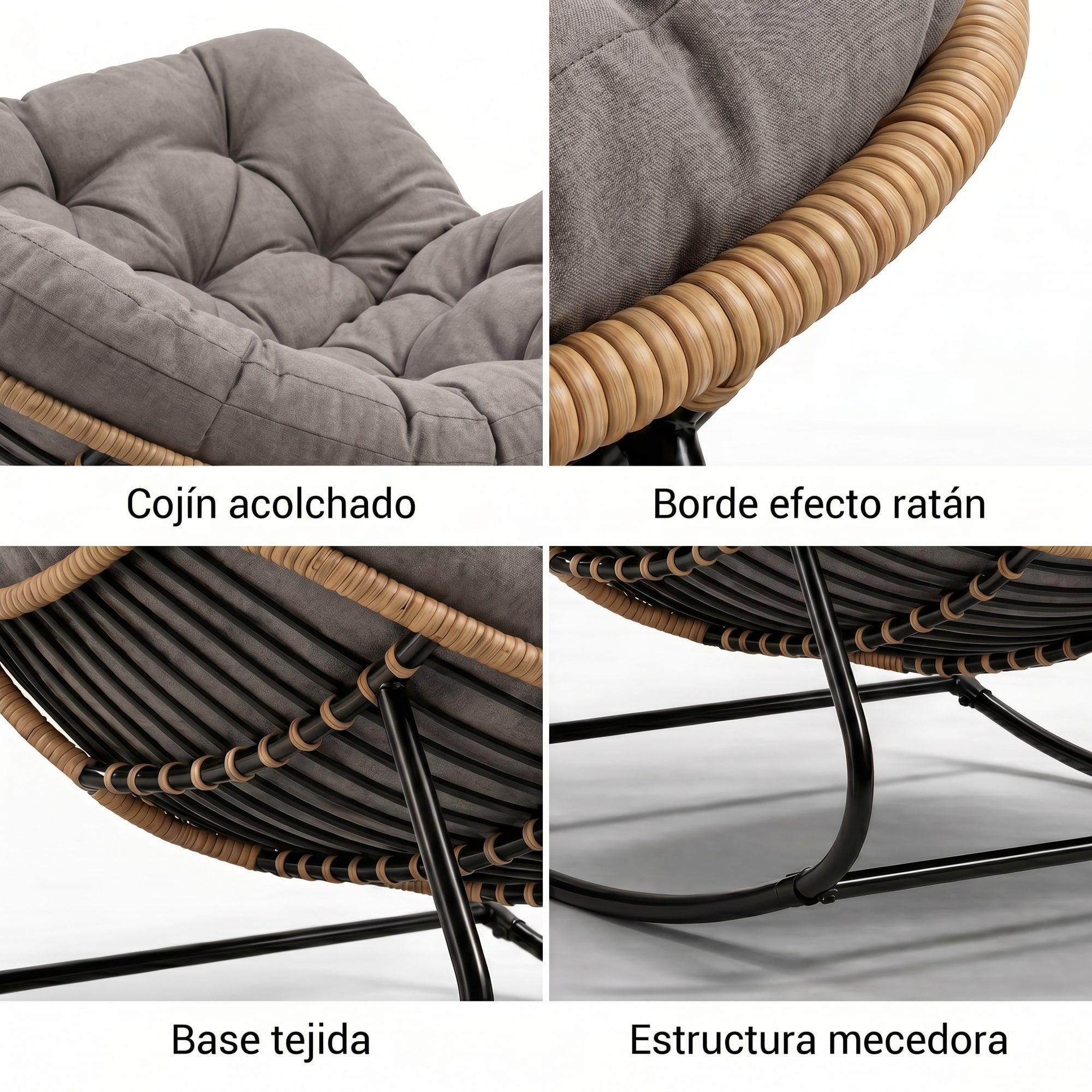 Sillon Mecedor Silla Mecedora Sitial Moderna Talla Xl Gris Oscuro Liso-7