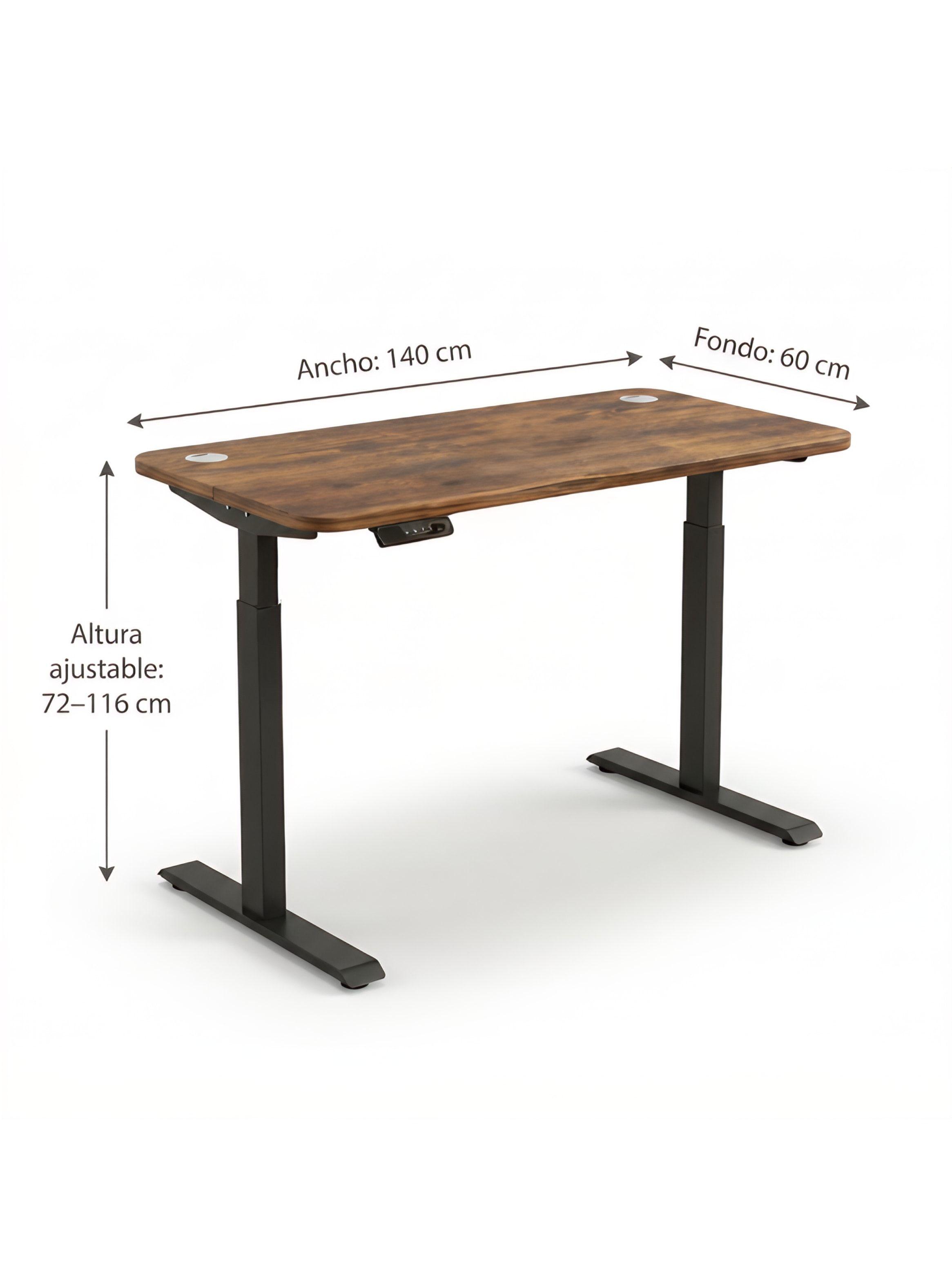 Escritorio Altura Ajustable Eléctrico 140cm Profesional Marrón Oscuro-2