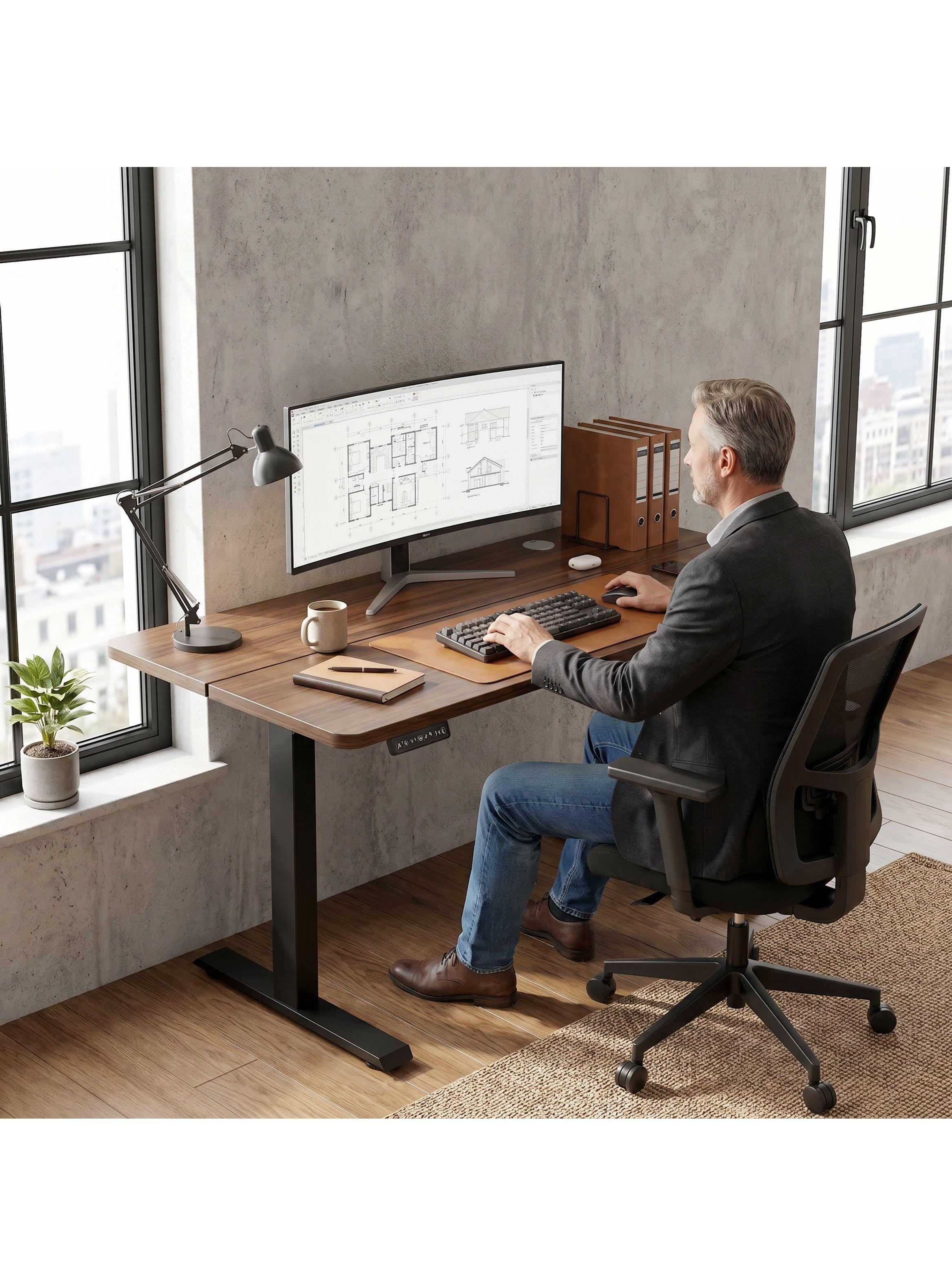 Escritorio Altura Ajustable Eléctrico 140cm Profesional Marrón Oscuro-4