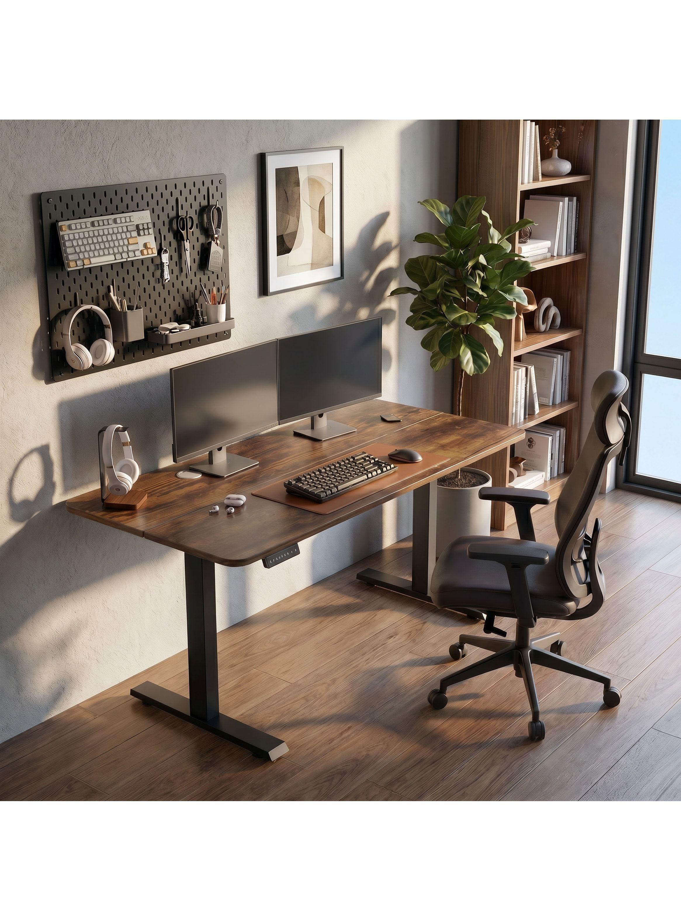 Escritorio Altura Ajustable Eléctrico 140cm Profesional Marrón Oscuro-5
