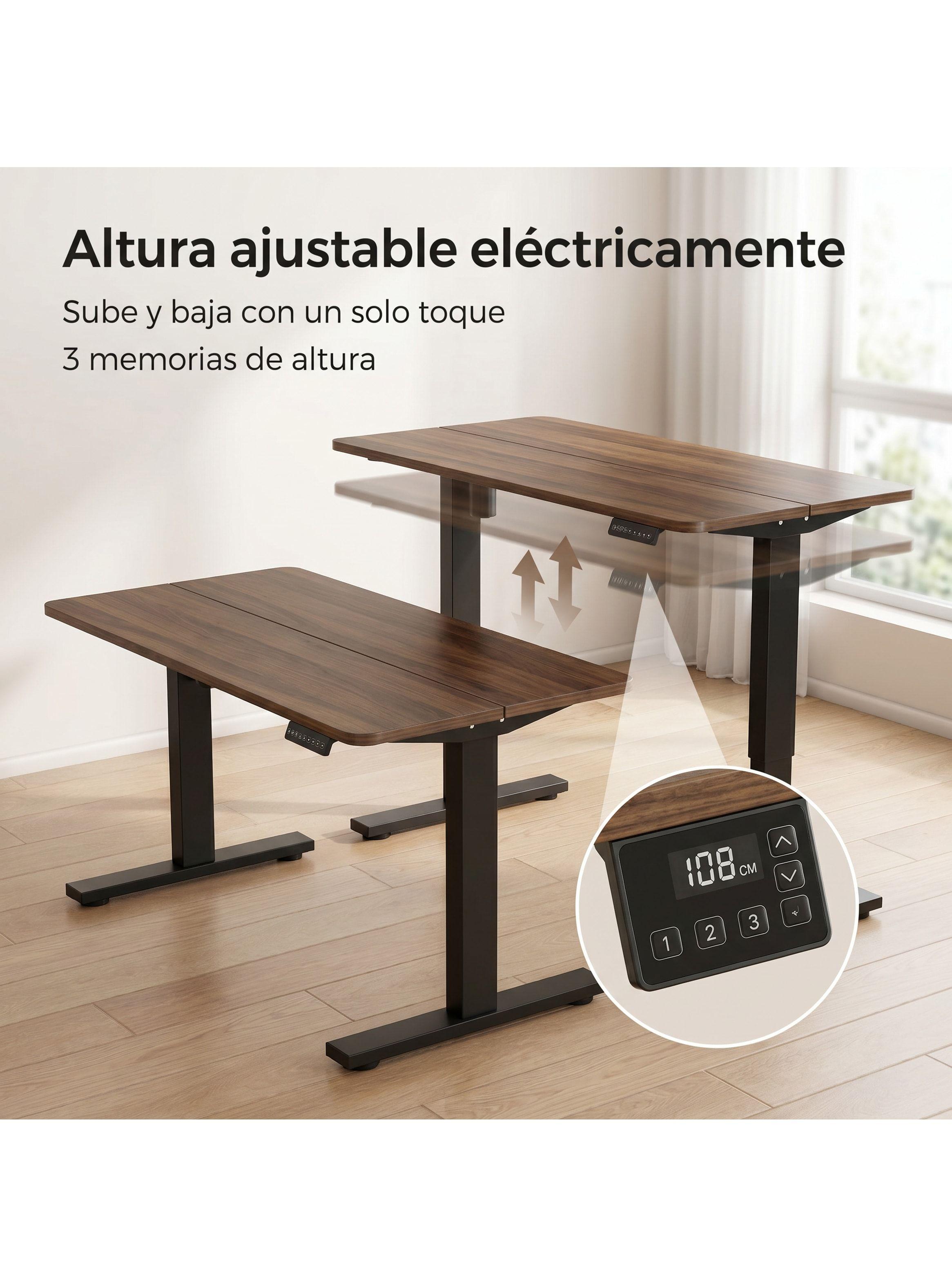Escritorio Altura Ajustable Eléctrico 140cm Profesional Marrón Oscuro-6