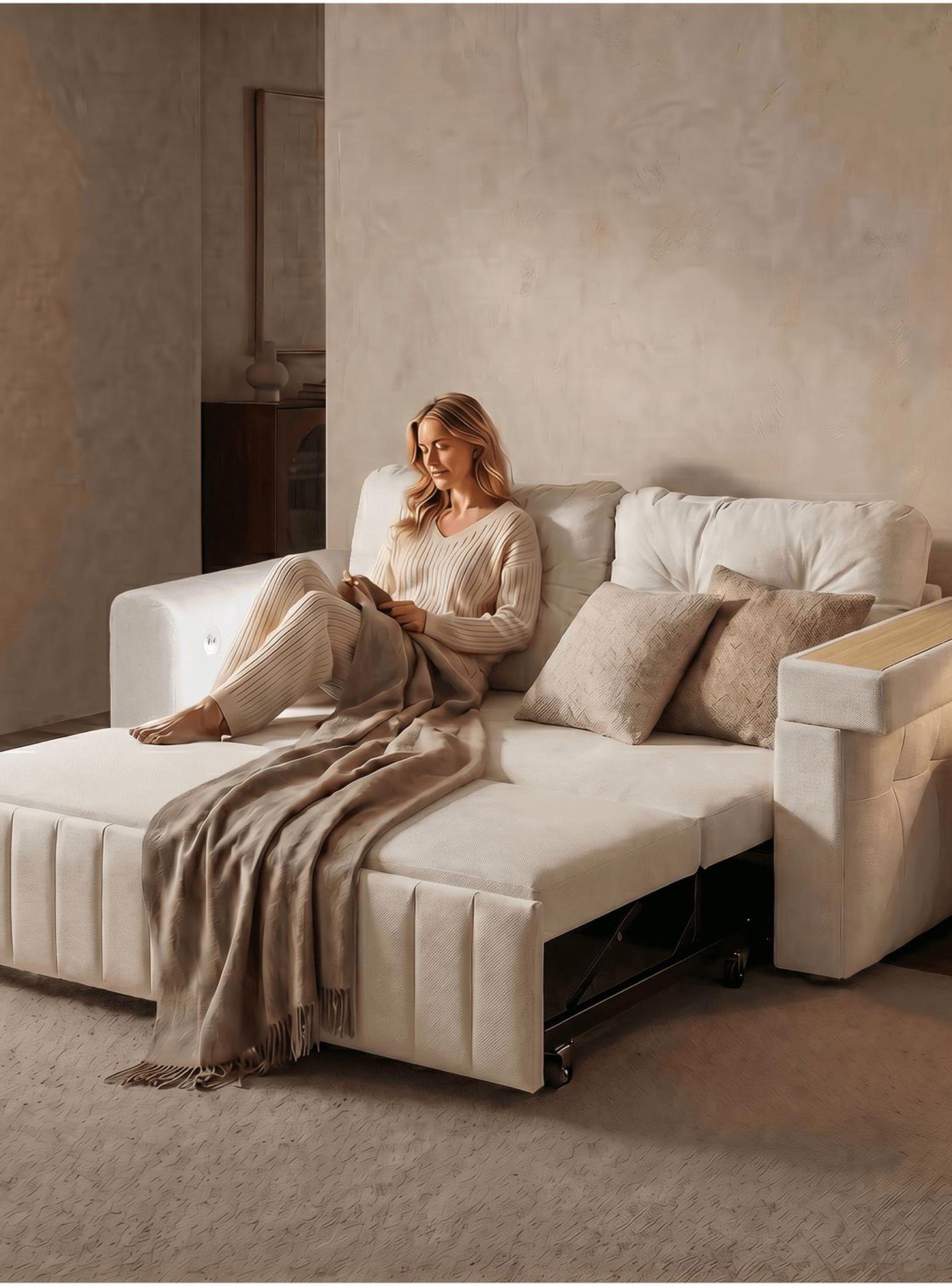Sofa Cama 2 Cuerpo Alcenamiento Cama 1.5 Plazas Con Cargador SFCM202507 BLANCO-5