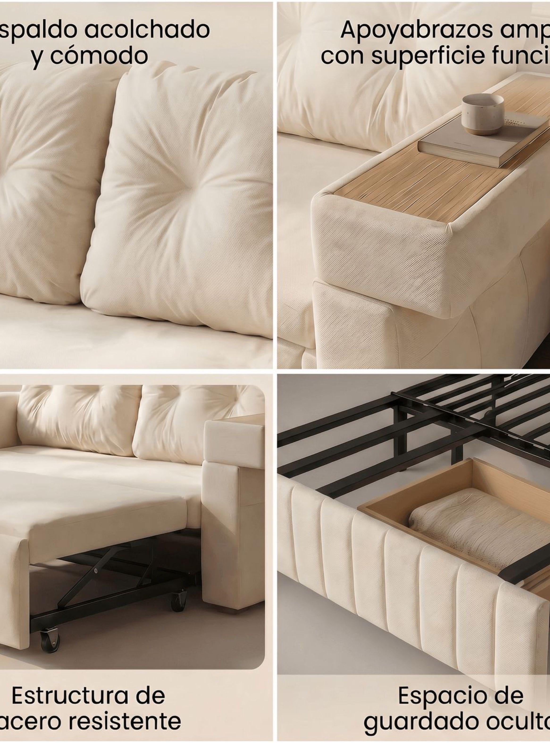 Sofa Cama 2 Cuerpo Alcenamiento Cama 1.5 Plazas Con Cargador SFCM202507 BLANCO-3