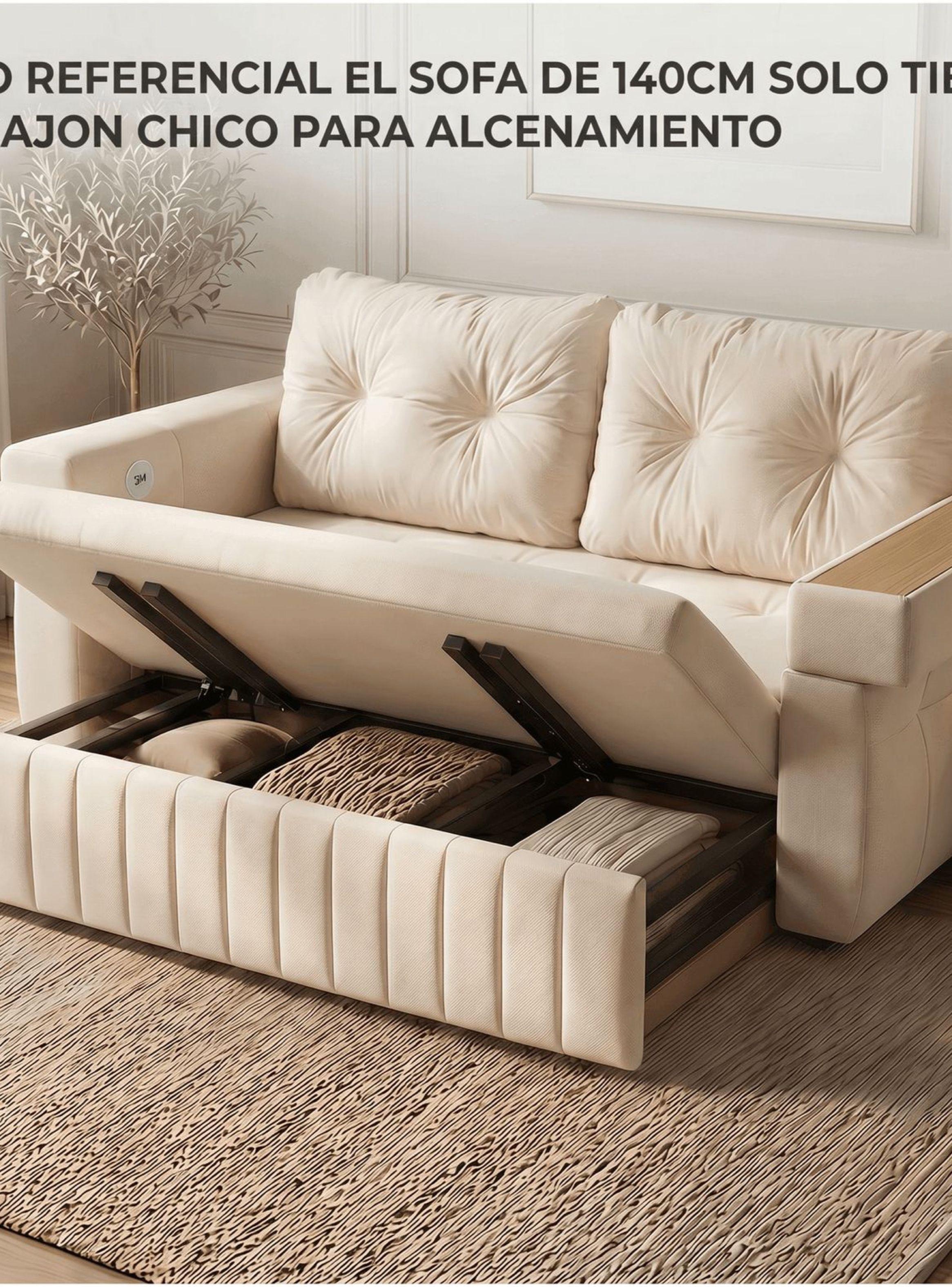 Sofa Cama 2 Cuerpo Alcenamiento Cama 1.5 Plazas Con Cargador SFCM202507 BLANCO-6