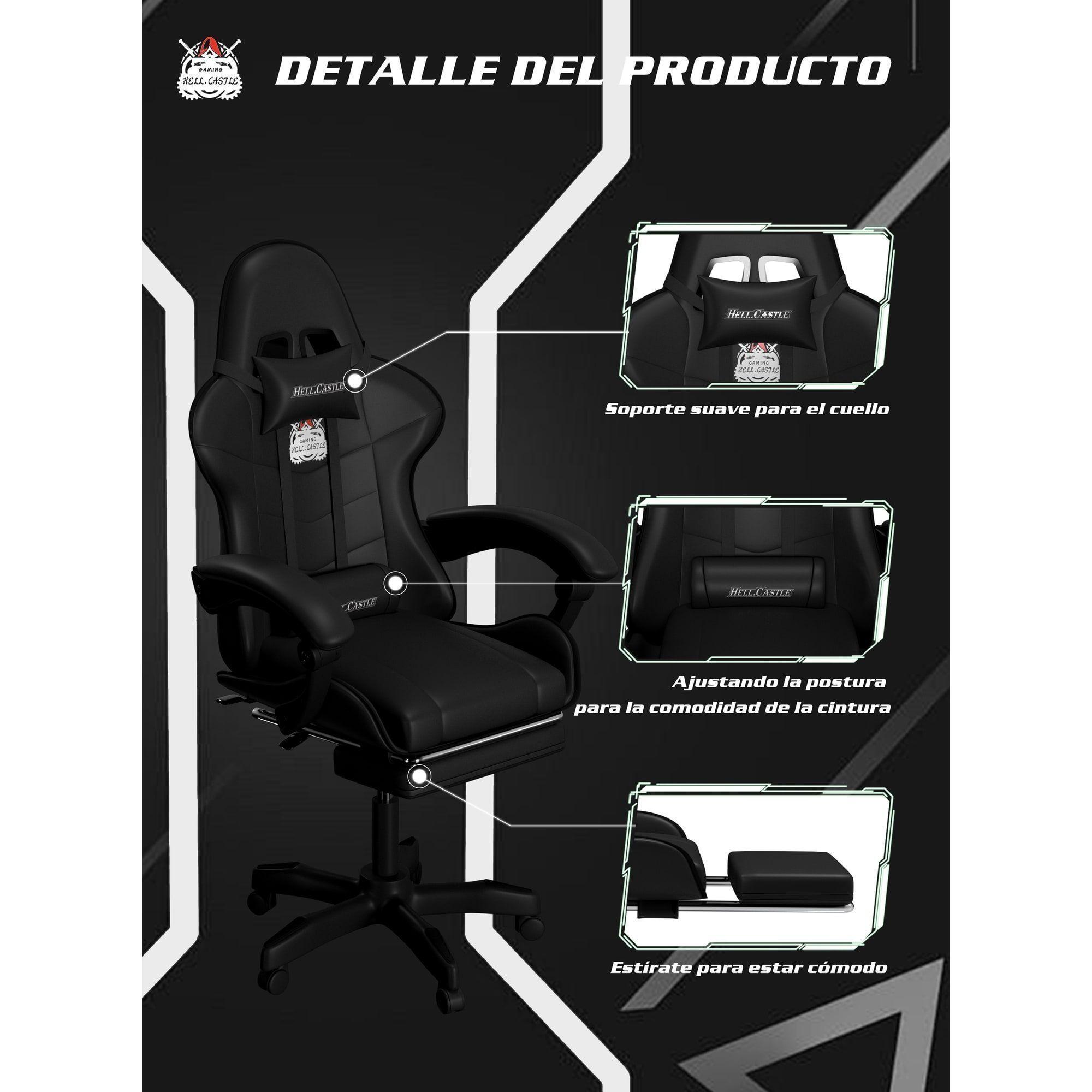 Silla Gamer Hell Castle Reclinable Con Cojin Lumbar-4
