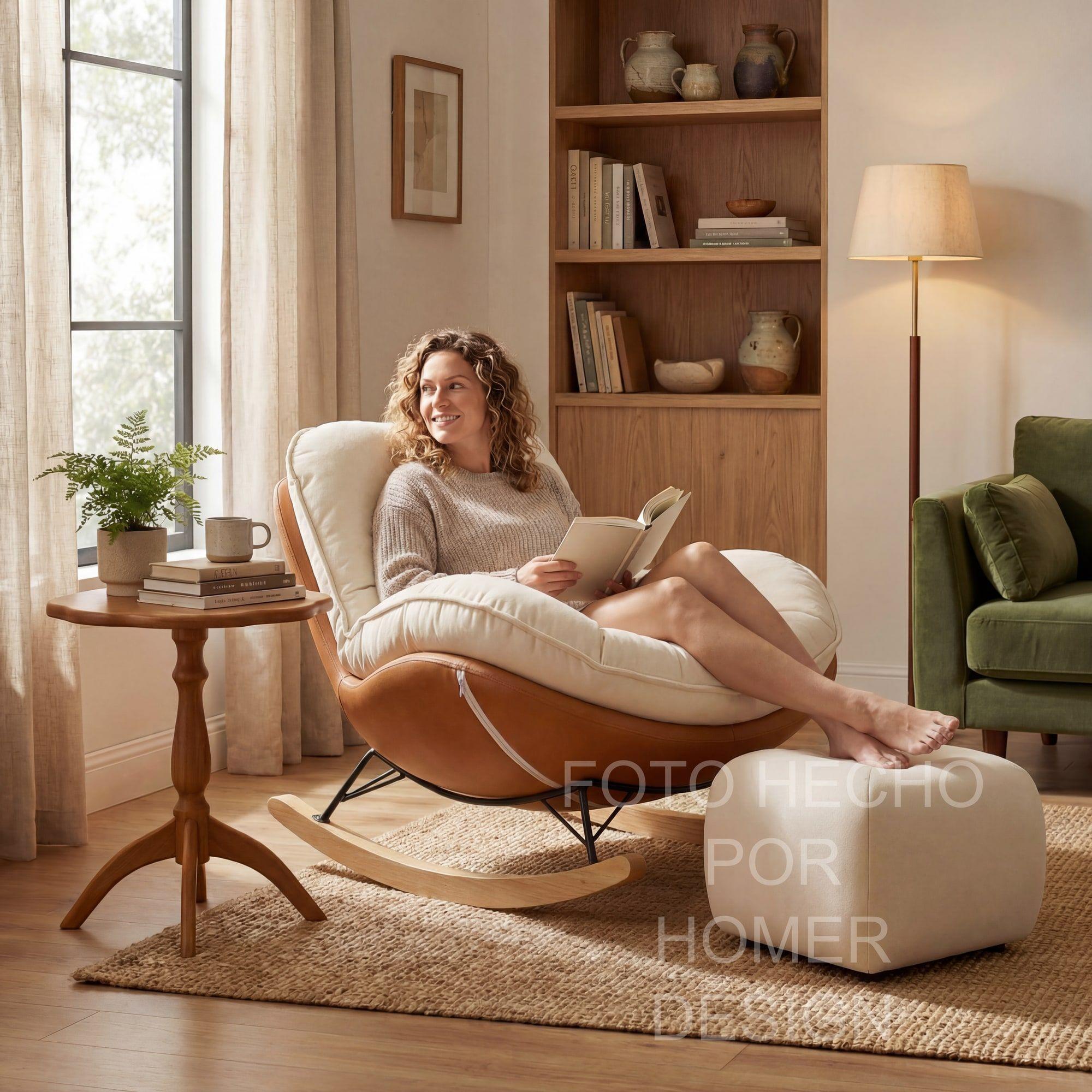 Sillon Mecedor Silla Mecedora Sitial Talla L Con Raposa Pie Blanco Naranjo Liso-2