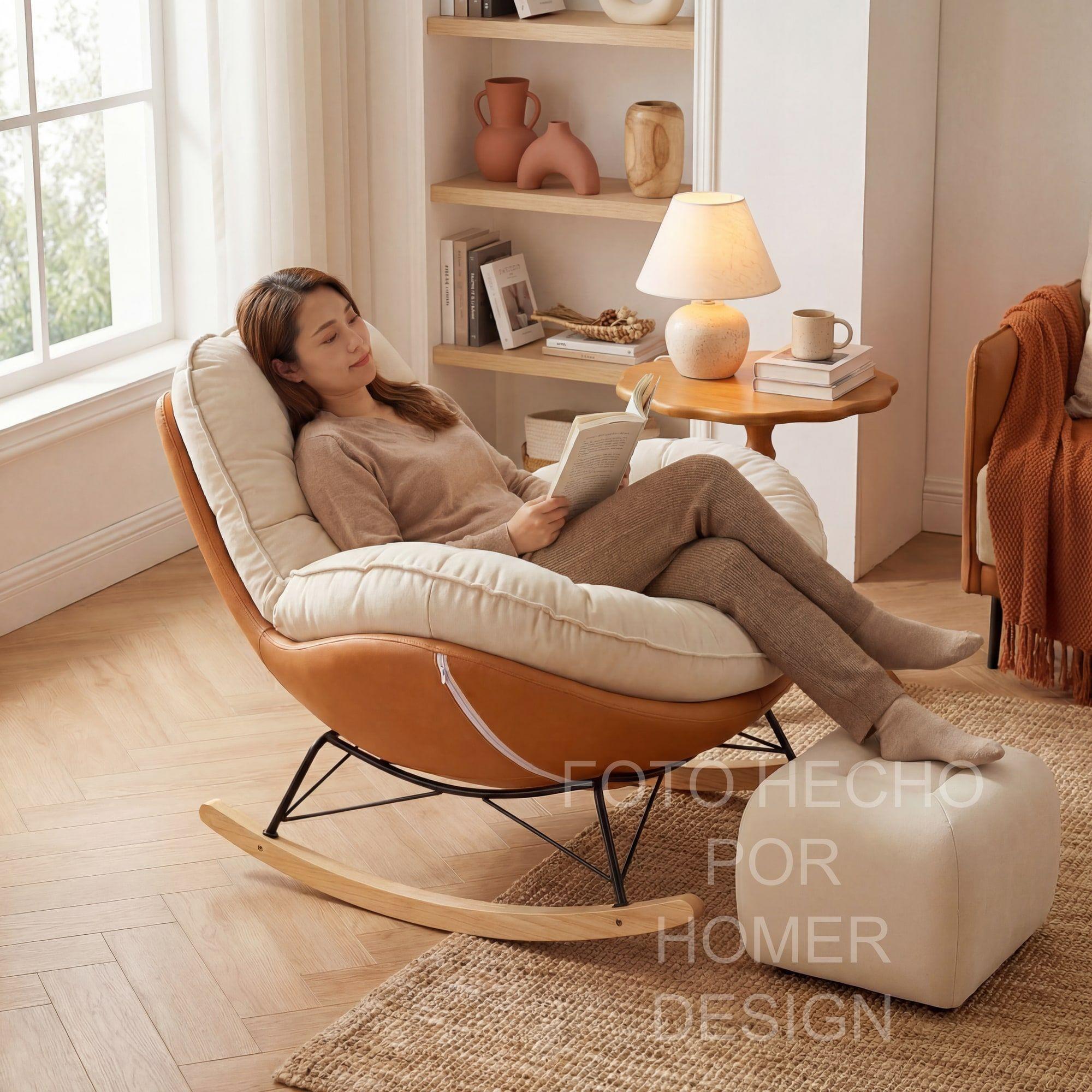 Sillon Mecedor Silla Mecedora Sitial Talla L Con Raposa Pie Blanco Naranjo Liso-3