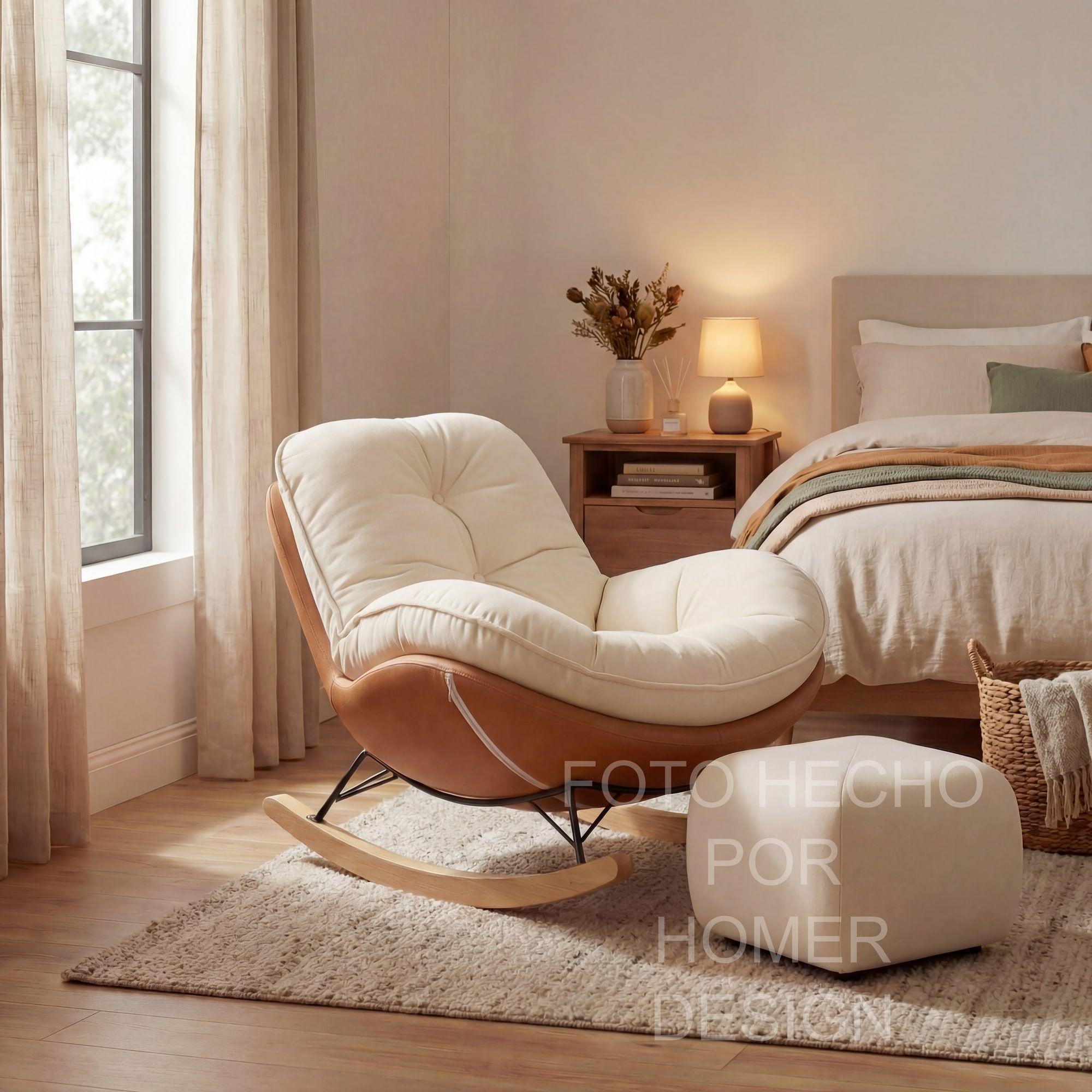 Sillon Mecedor Silla Mecedora Sitial Talla L Con Raposa Pie Blanco Naranjo Liso-5