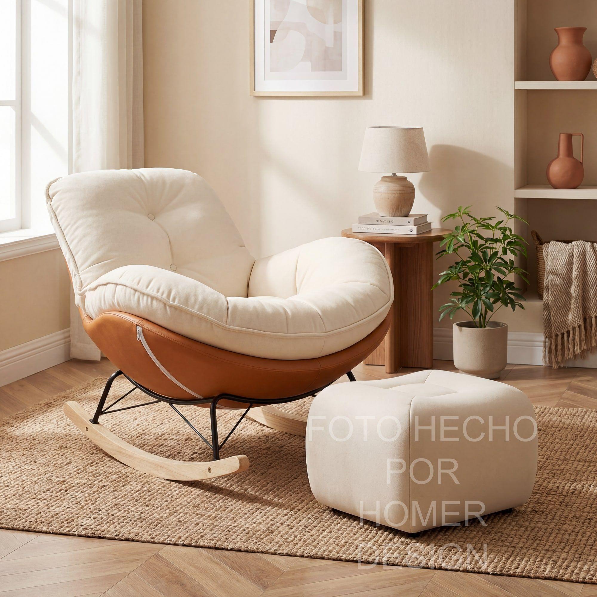 Sillon Mecedor Silla Mecedora Sitial Talla L Con Raposa Pie Blanco Naranjo Liso-7
