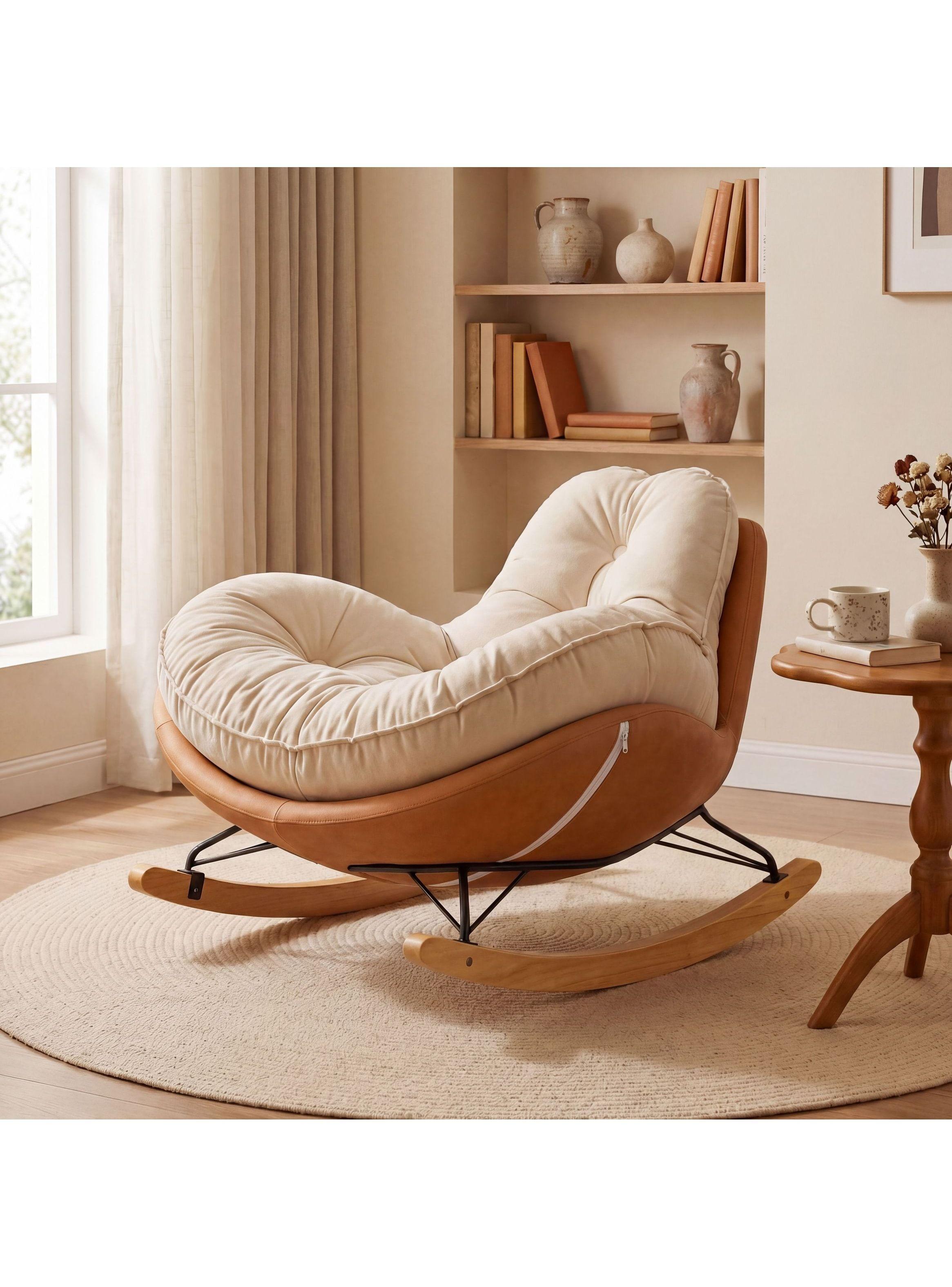 Sillon Mecedor Silla Mecedora Sitial Talla L Con Raposa Pie Blanco Naranjo Liso-0