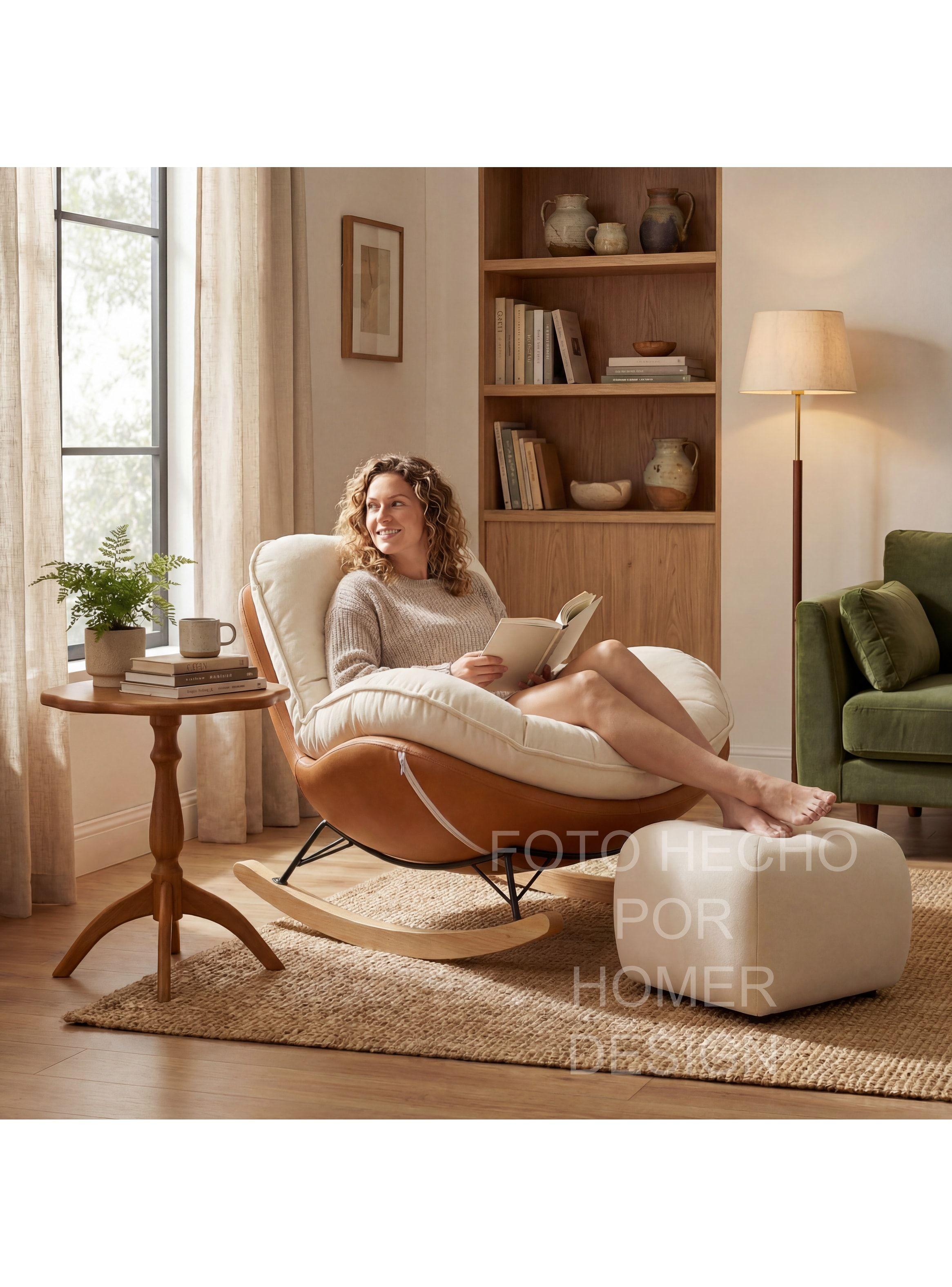 Sillon Mecedor Silla Mecedora Sitial Talla L Con Raposa Pie Blanco Naranjo Liso-2