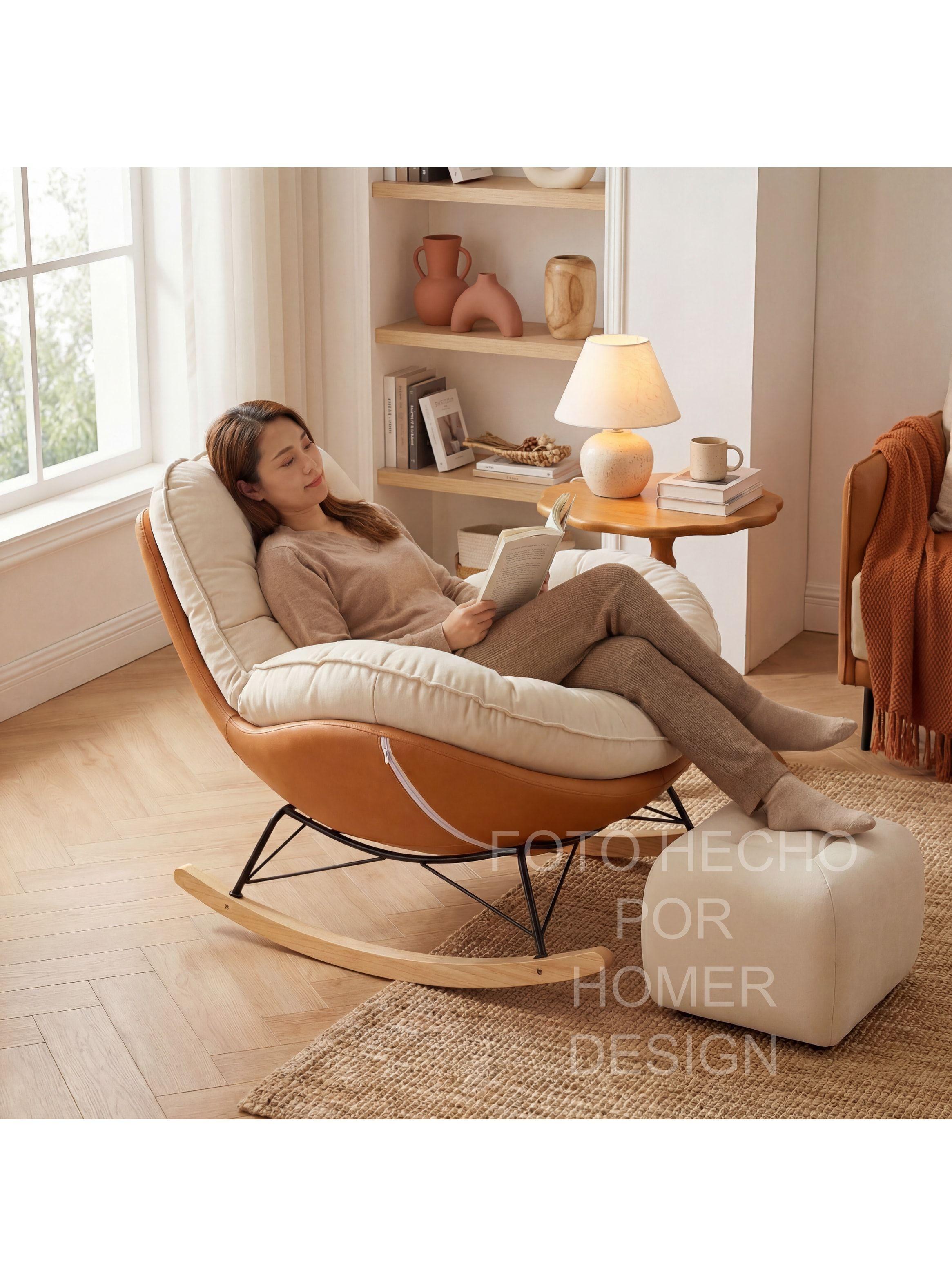 Sillon Mecedor Silla Mecedora Sitial Talla L Con Raposa Pie Blanco Naranjo Liso-3