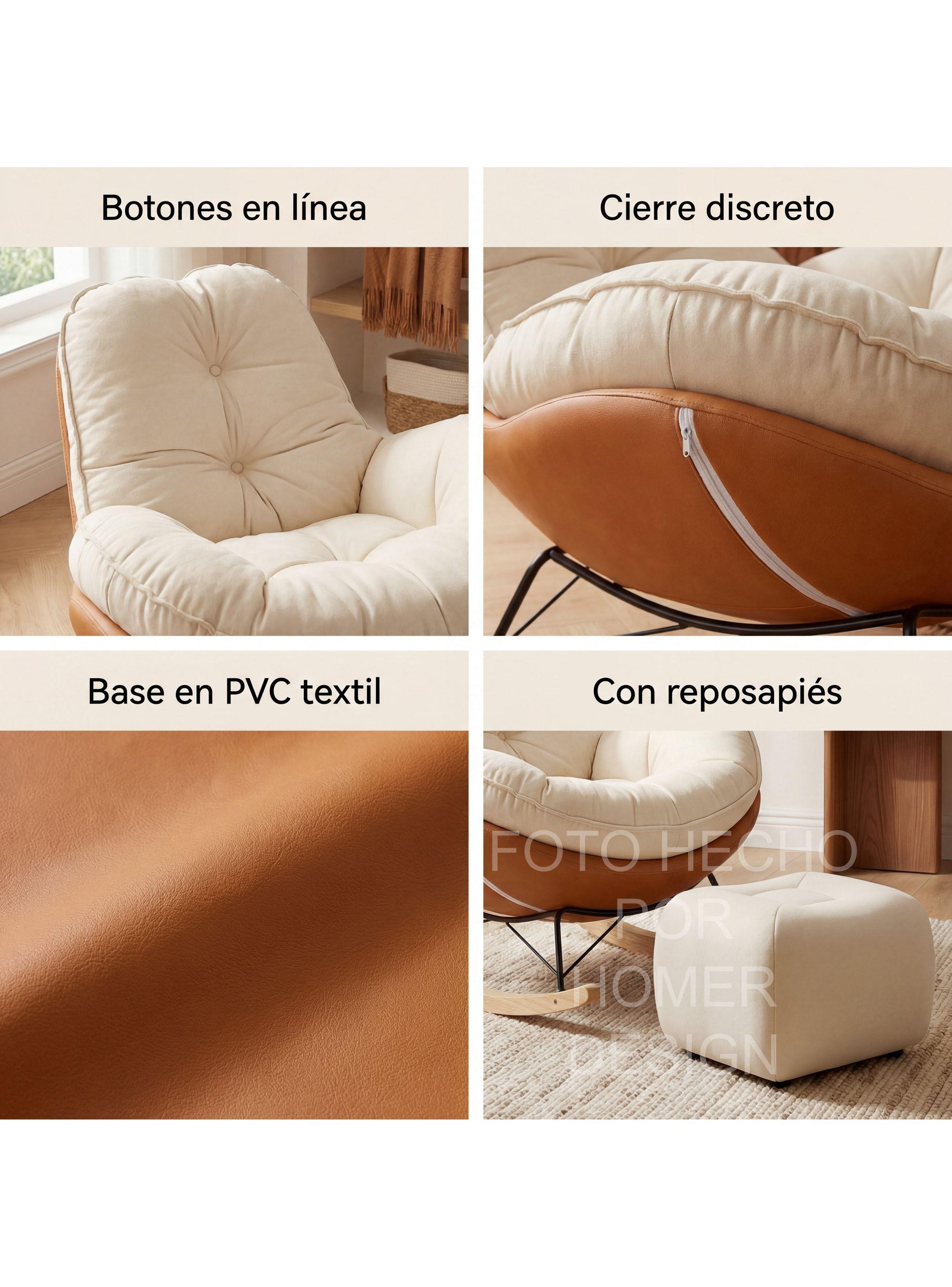 Sillon Mecedor Silla Mecedora Sitial Talla L Con Raposa Pie Blanco Naranjo Liso-4