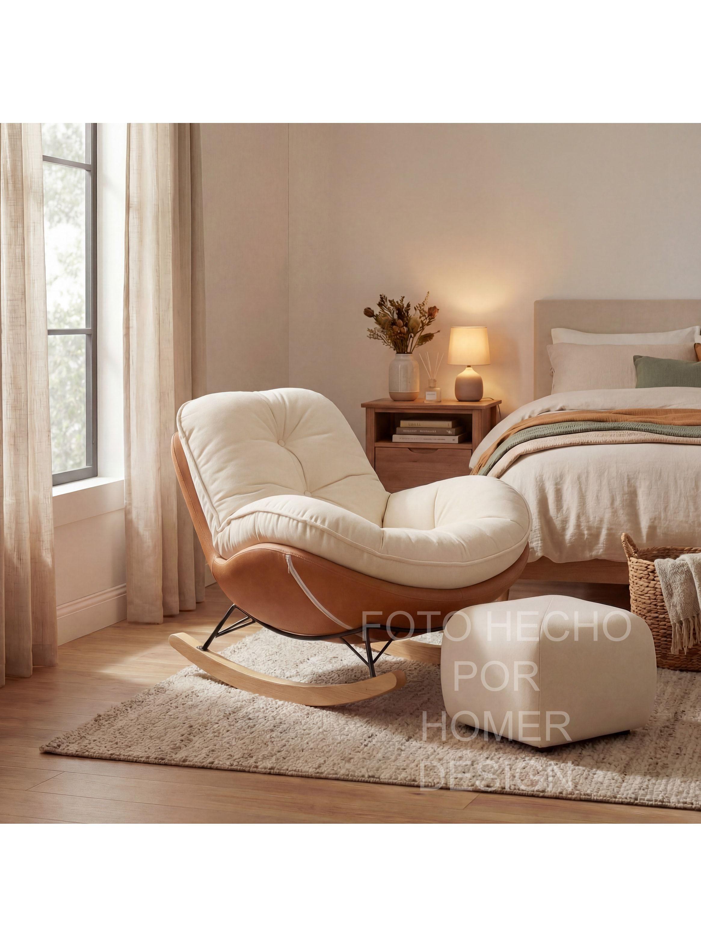 Sillon Mecedor Silla Mecedora Sitial Talla L Con Raposa Pie Blanco Naranjo Liso-5