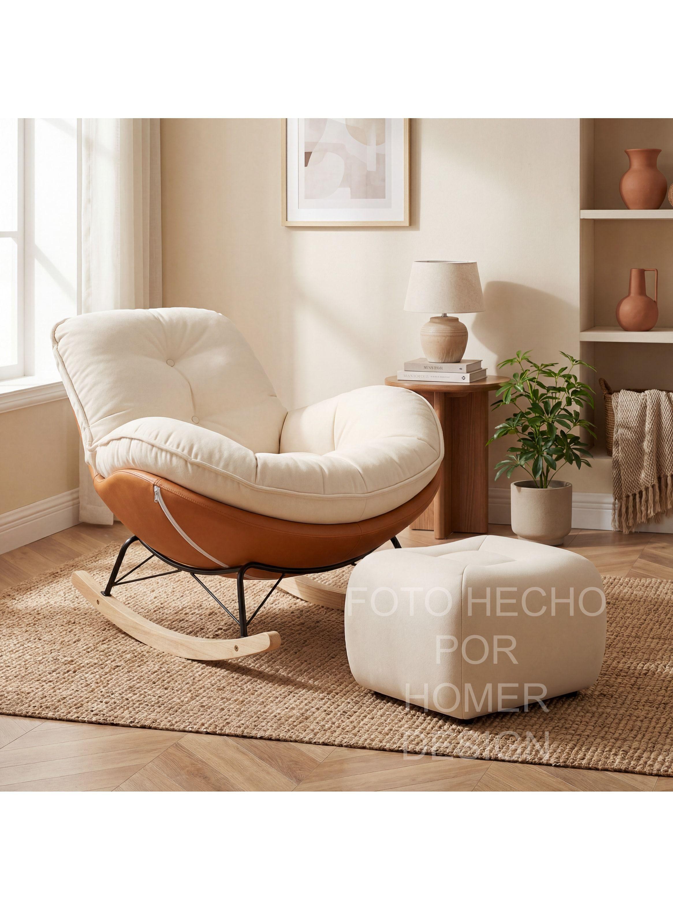 Sillon Mecedor Silla Mecedora Sitial Talla L Con Raposa Pie Blanco Naranjo Liso-7