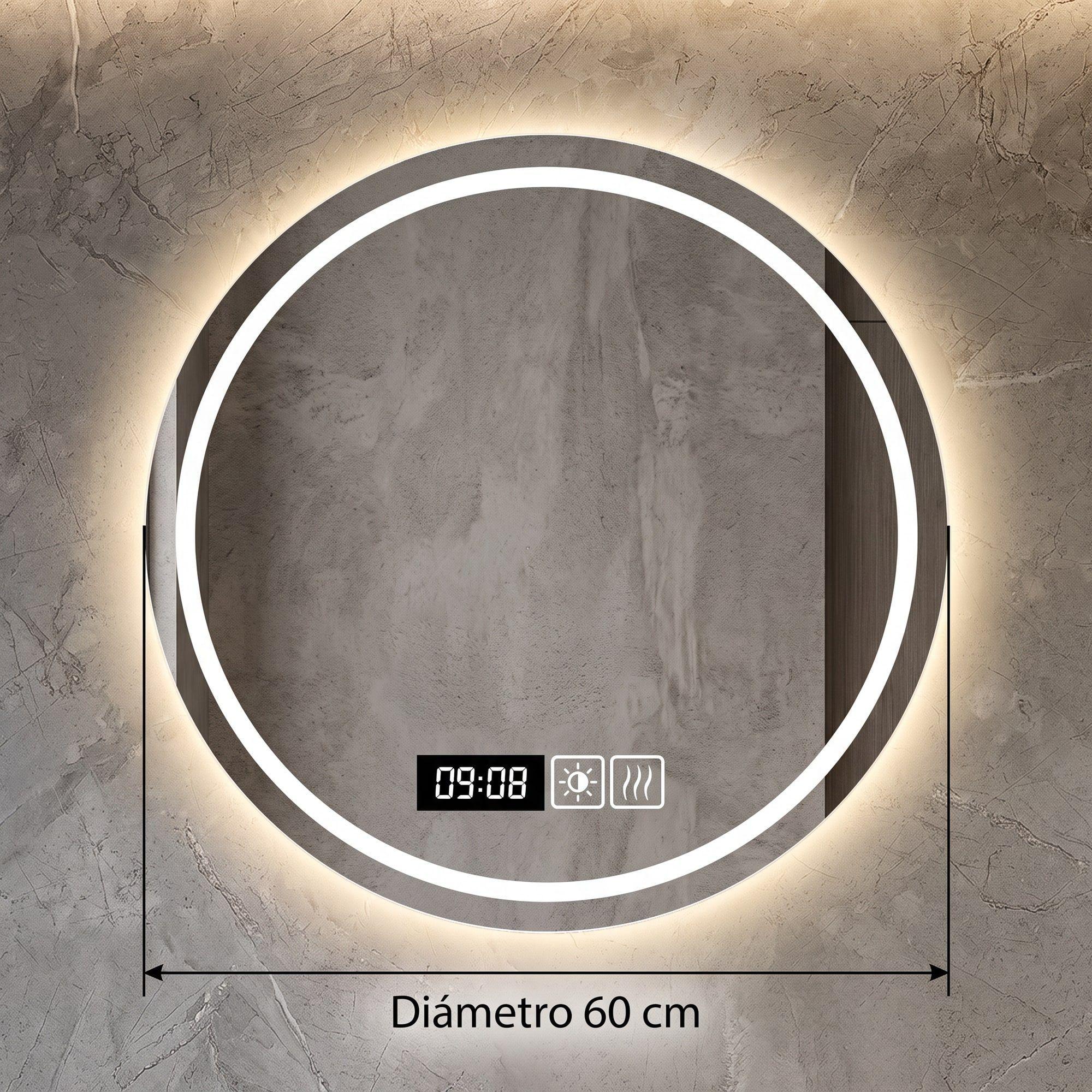 Espejo Baños Inteligente Con Luz Variable Antiempañante 60cm Con Circulo-2