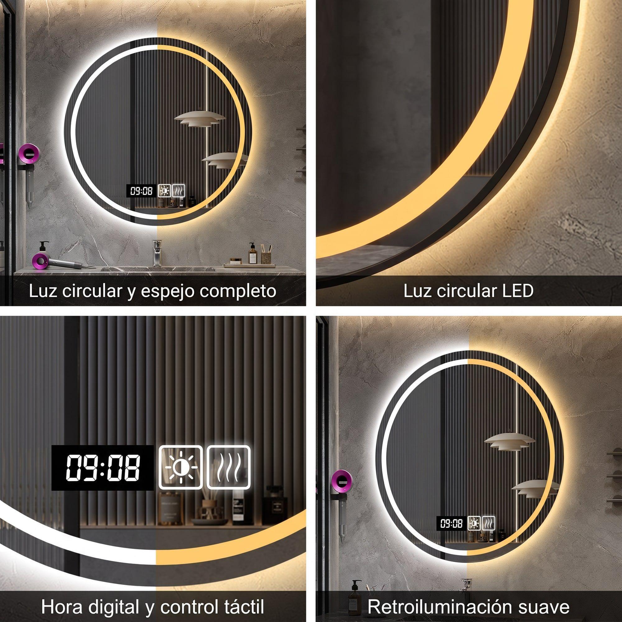 Espejo Baños Inteligente Con Luz Variable Antiempañante 60cm Con Circulo-3