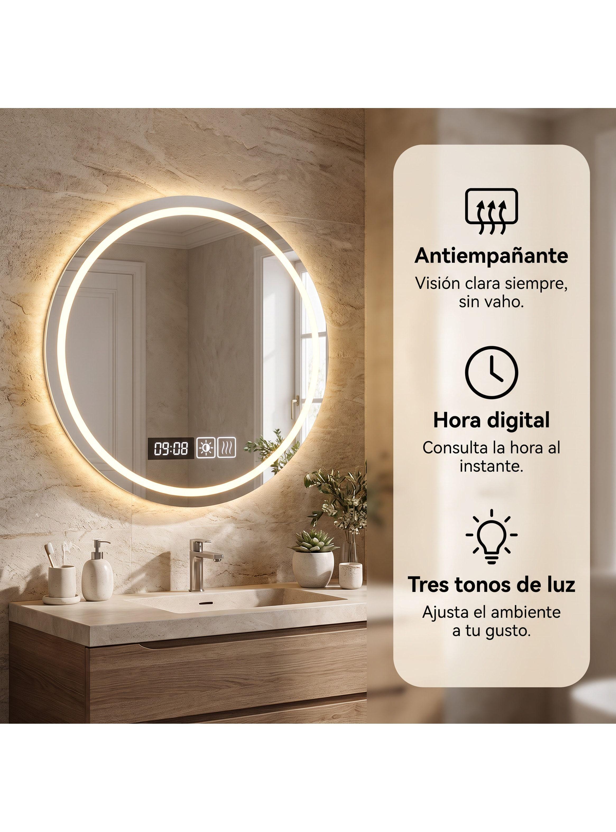 Espejo Baños Inteligente Con Luz Variable Antiempañante 60cm Con Circulo-1