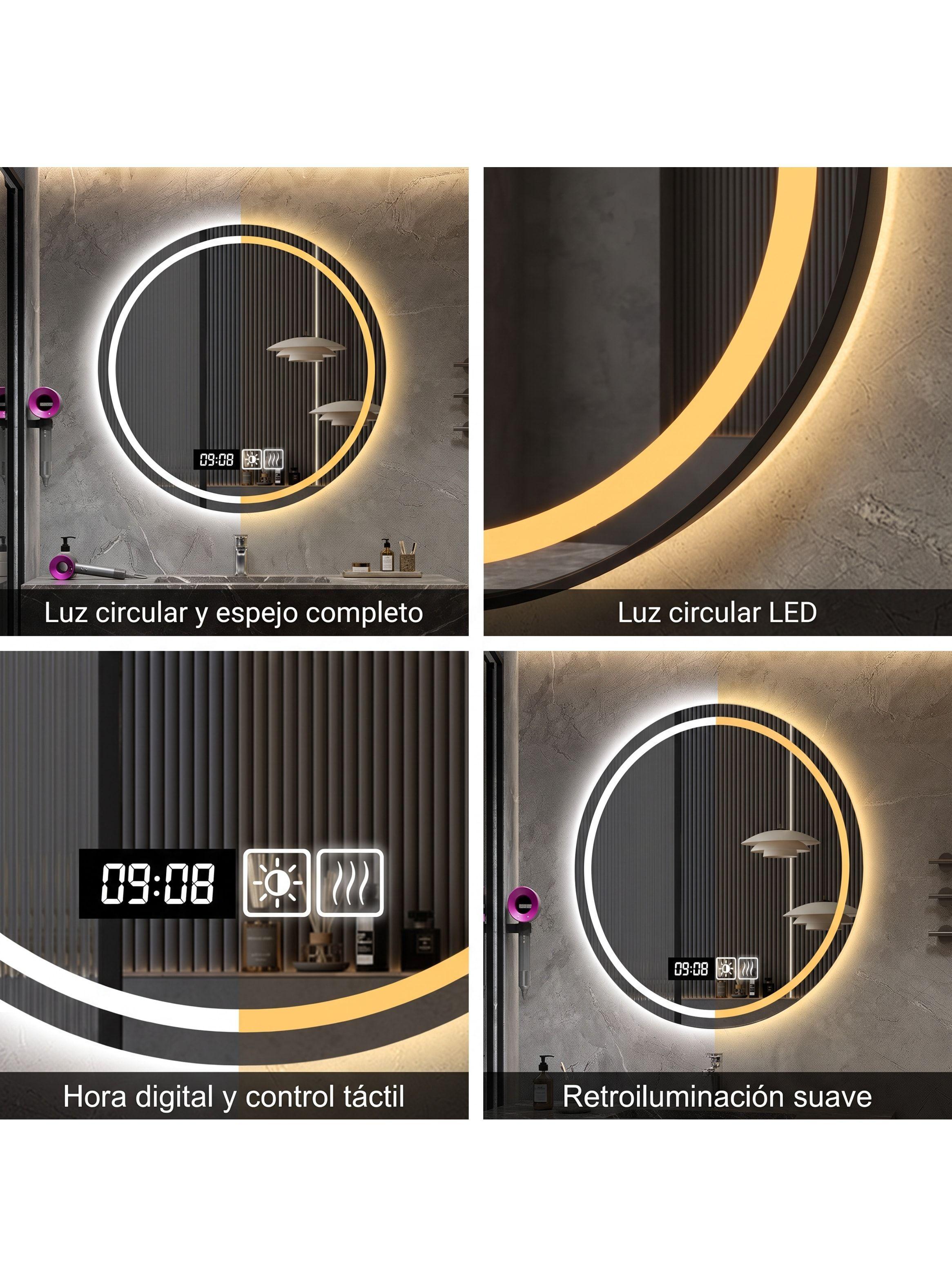 Espejo Baños Inteligente Con Luz Variable Antiempañante 60cm Con Circulo-3
