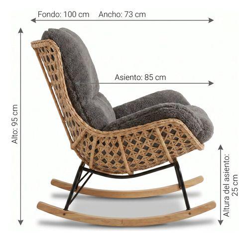 Sillon Mecedor Silla Mecedora Sitial Moderna Base Rattan Xl Gris-2