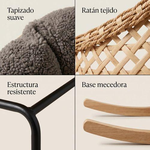 Sillon Mecedor Silla Mecedora Sitial Moderna Base Rattan Xl Gris-3