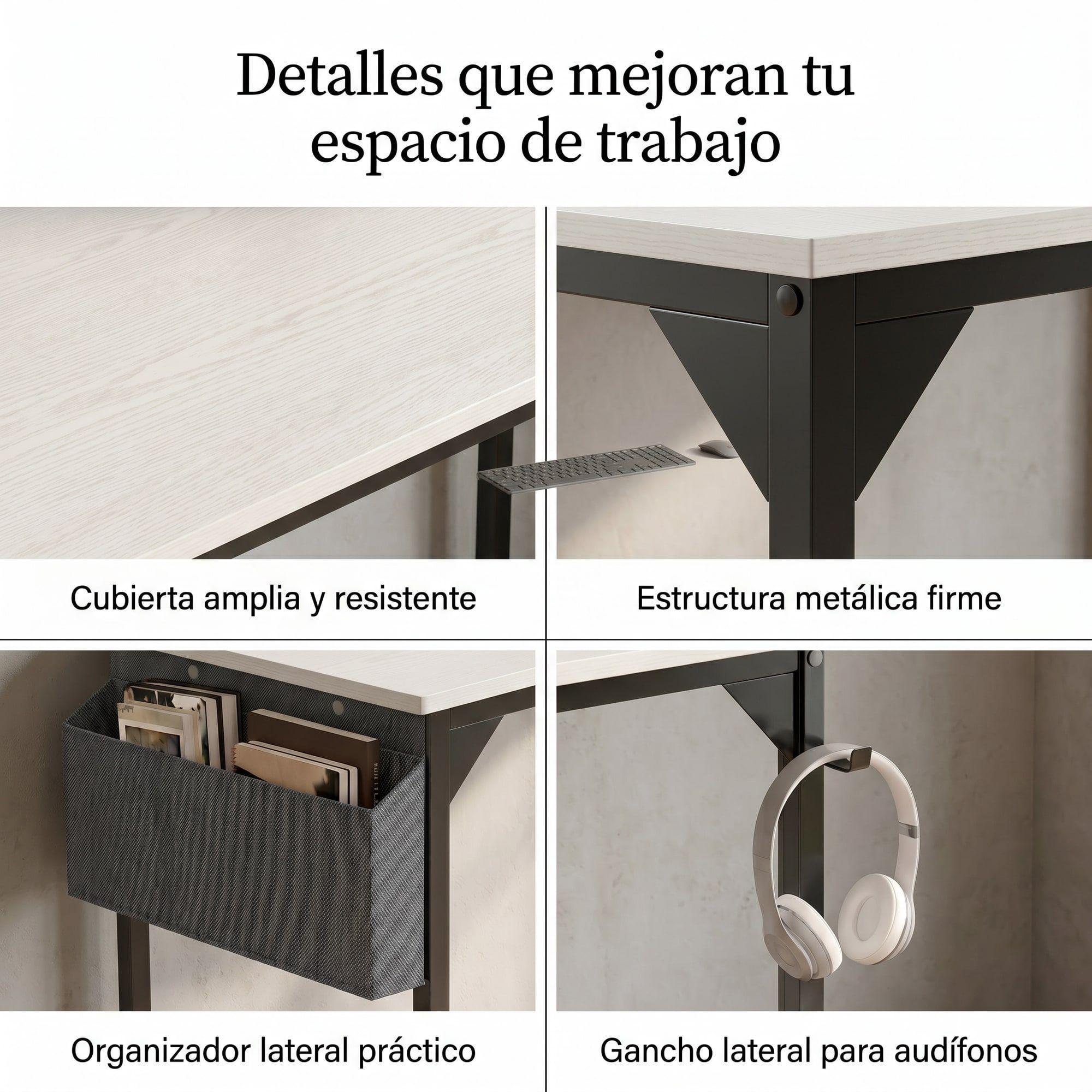 Escritorio Pedra 100cm Con Bolsillo Gancho Lateral Firme Blanco-3