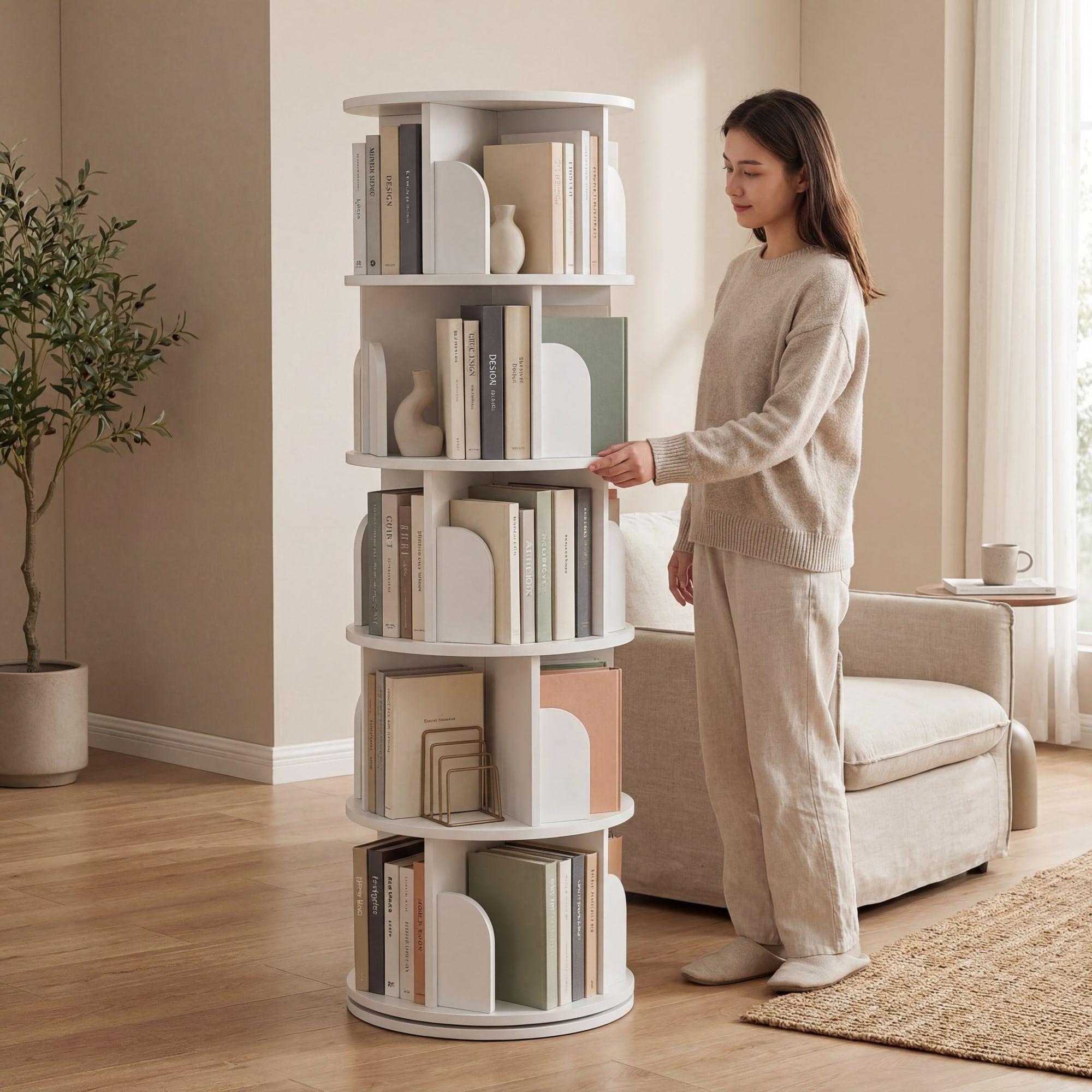 Homer Design Biblioteca Giratoria Librero Organizador Libros Alto 160cm Color Blanco-4