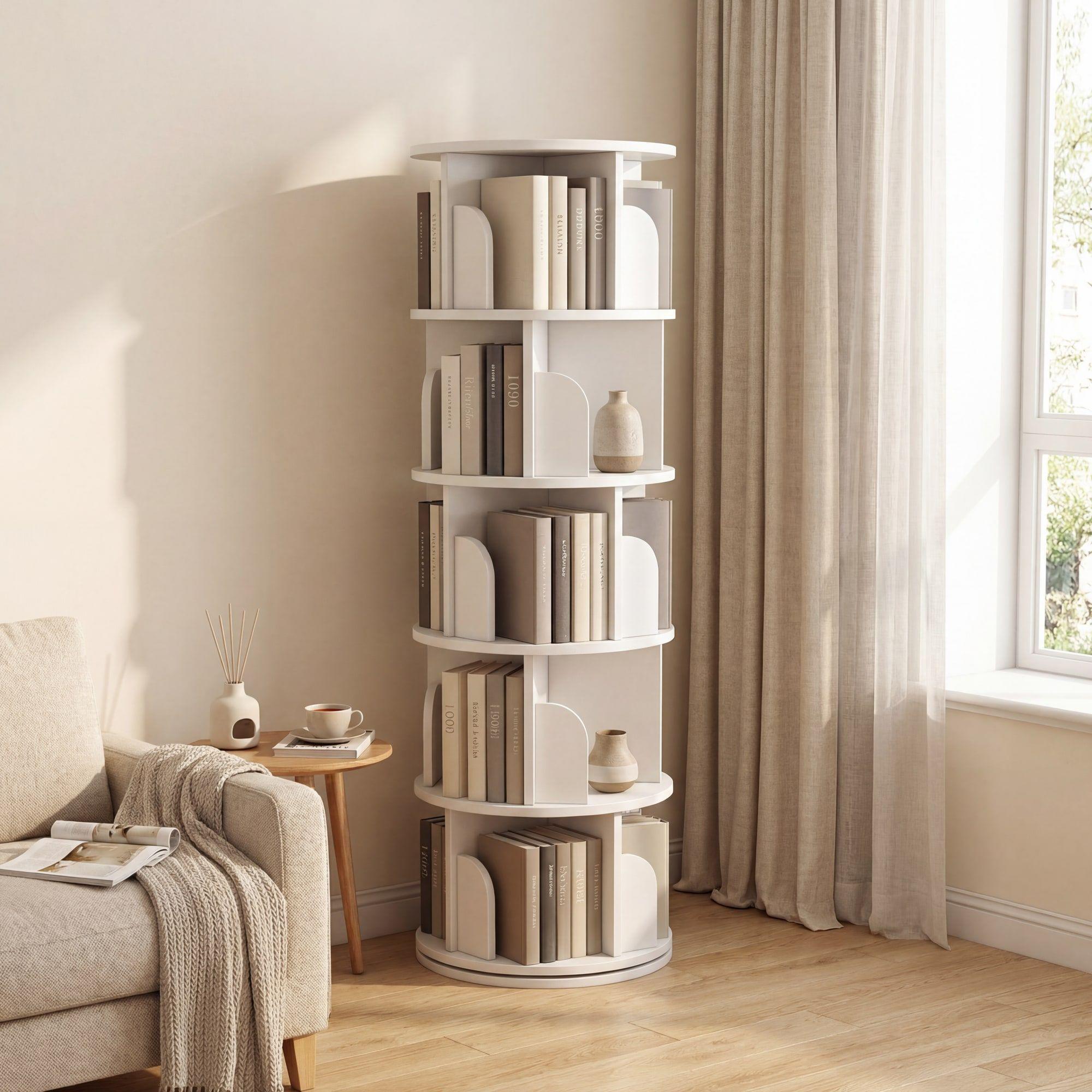 Homer Design Biblioteca Giratoria Librero Organizador Libros Alto 160cm Color Blanco-0