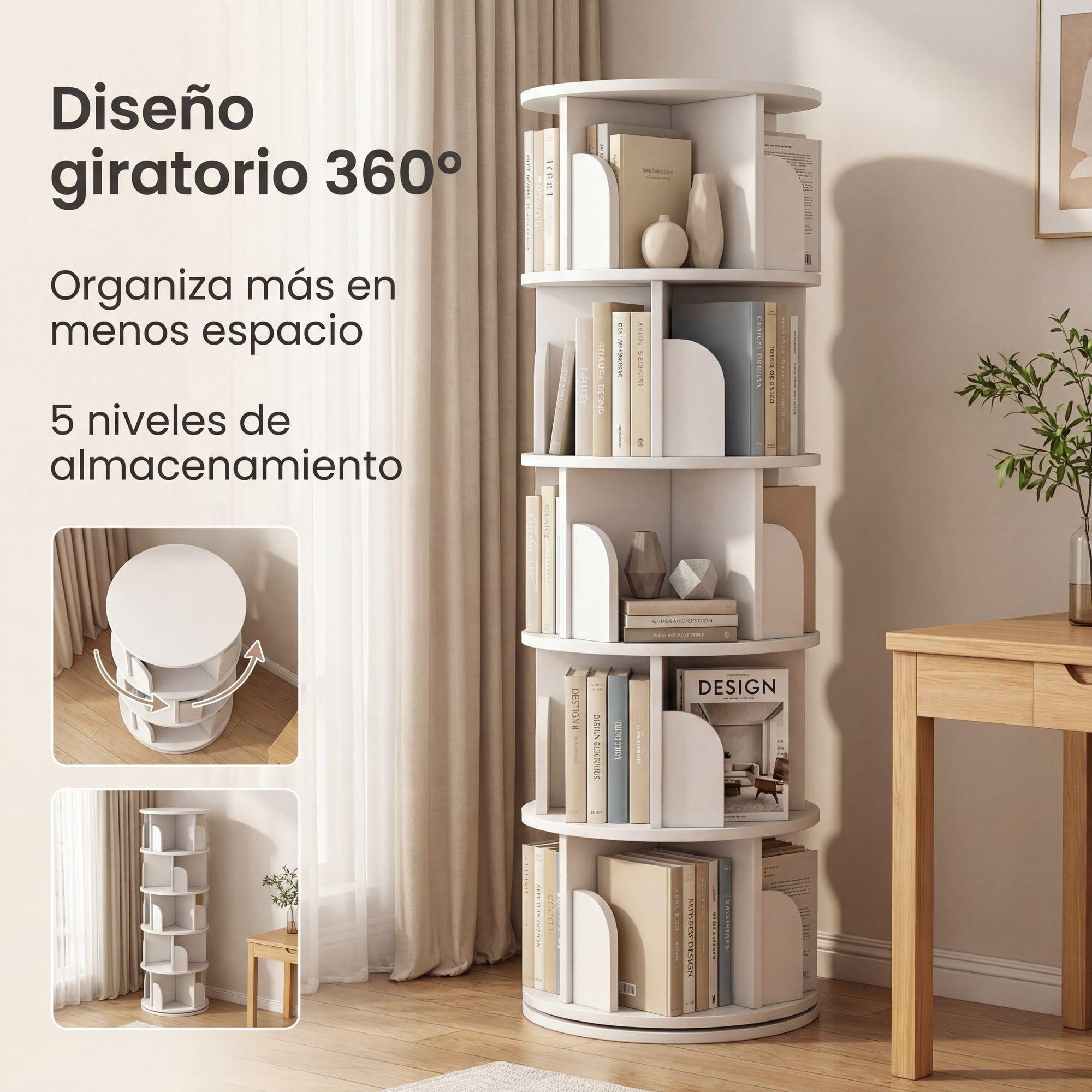 Homer Design Biblioteca Giratoria Librero Organizador Libros Alto 160cm Color Blanco-1
