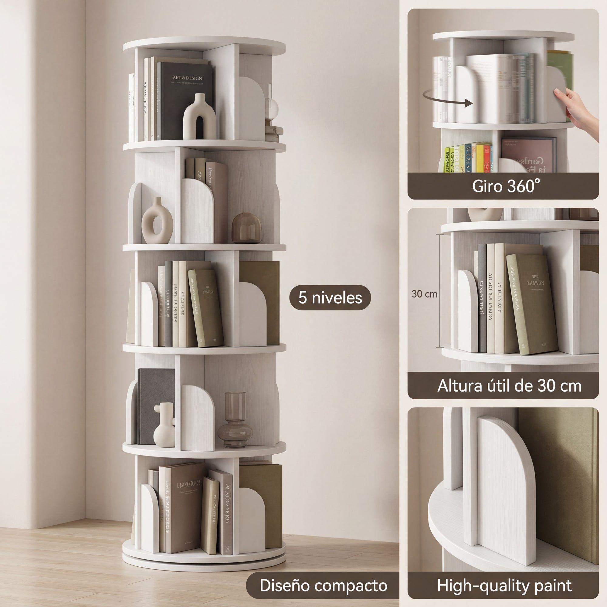 Homer Design Biblioteca Giratoria Librero Organizador Libros Alto 160cm Color Blanco-3