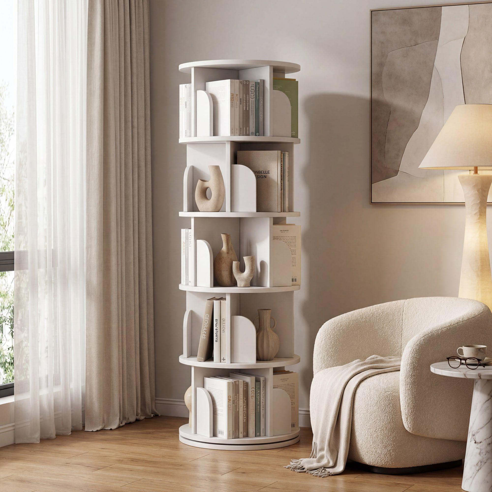 Homer Design Biblioteca Giratoria Librero Organizador Libros Alto 160cm Color Blanco-5
