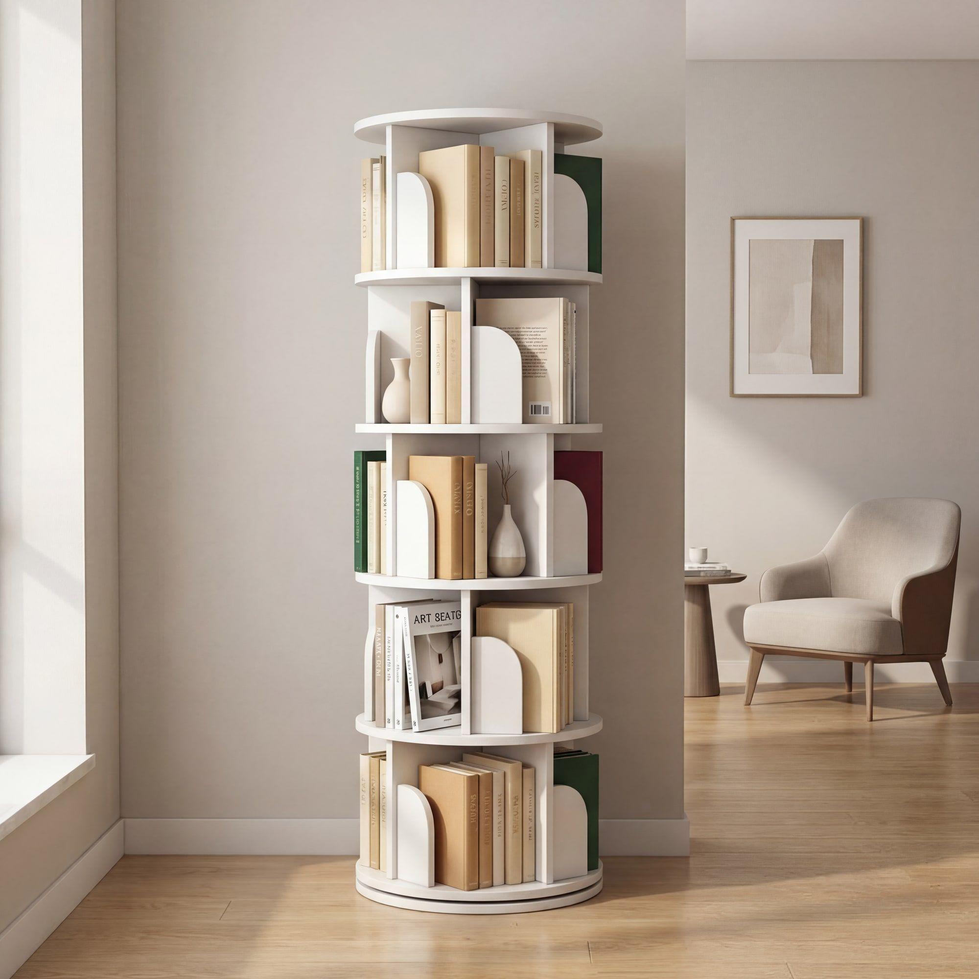 Homer Design Biblioteca Giratoria Librero Organizador Libros Alto 160cm Color Blanco-6