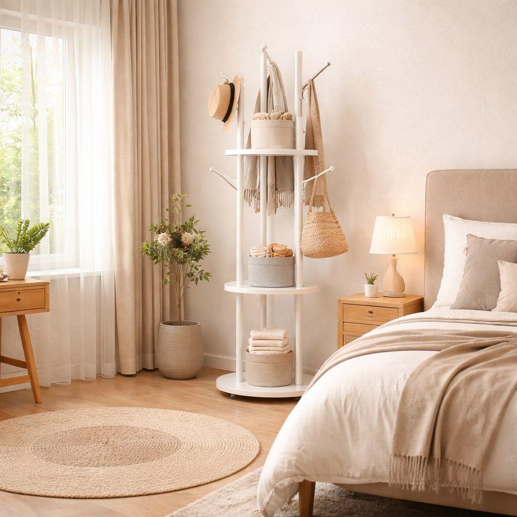 Perchero Giratorio Árbol Con Repisa Dormitorio Entrada 164cm Blanco-4