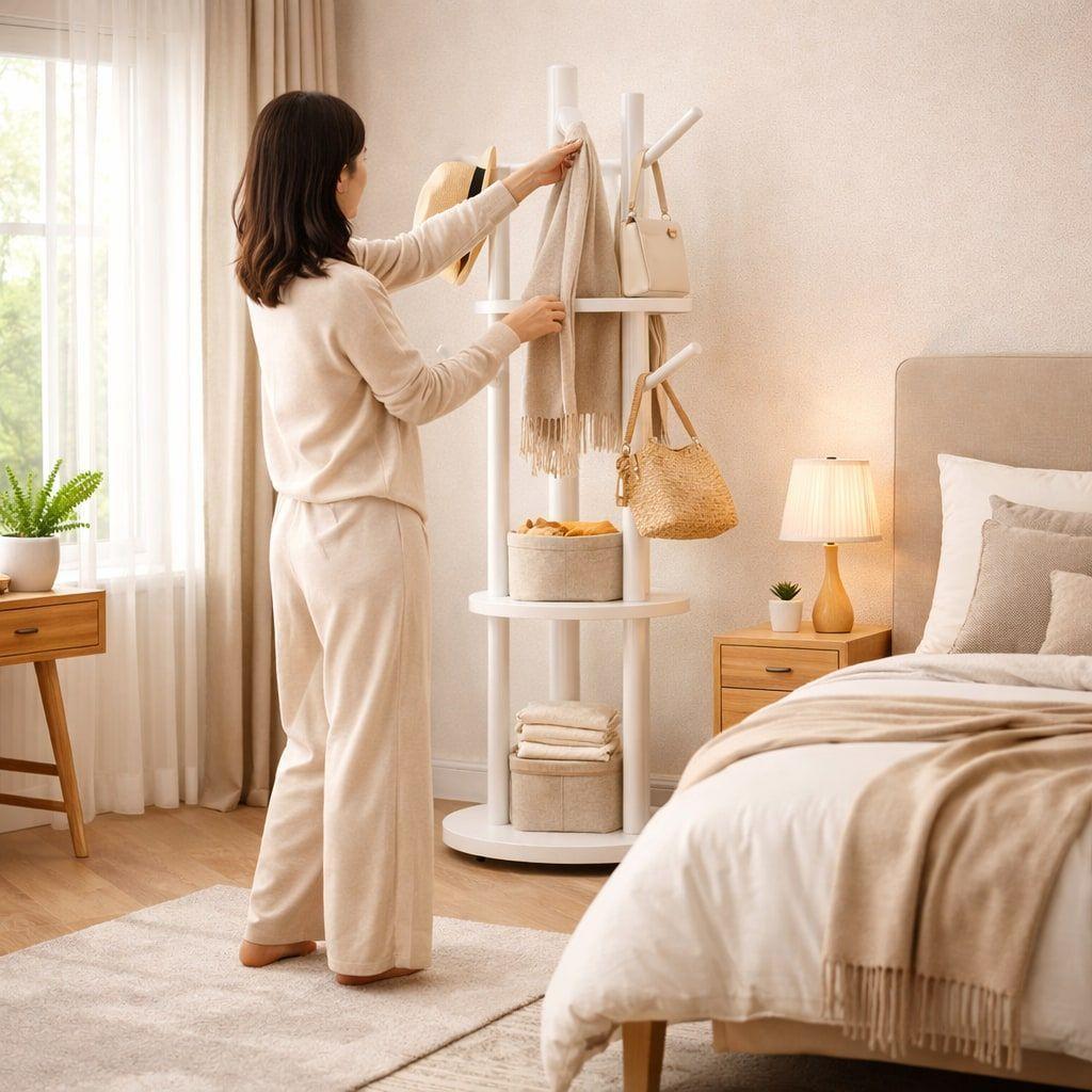 Perchero Giratorio Árbol Con Repisa Dormitorio Entrada 164cm Blanco-5
