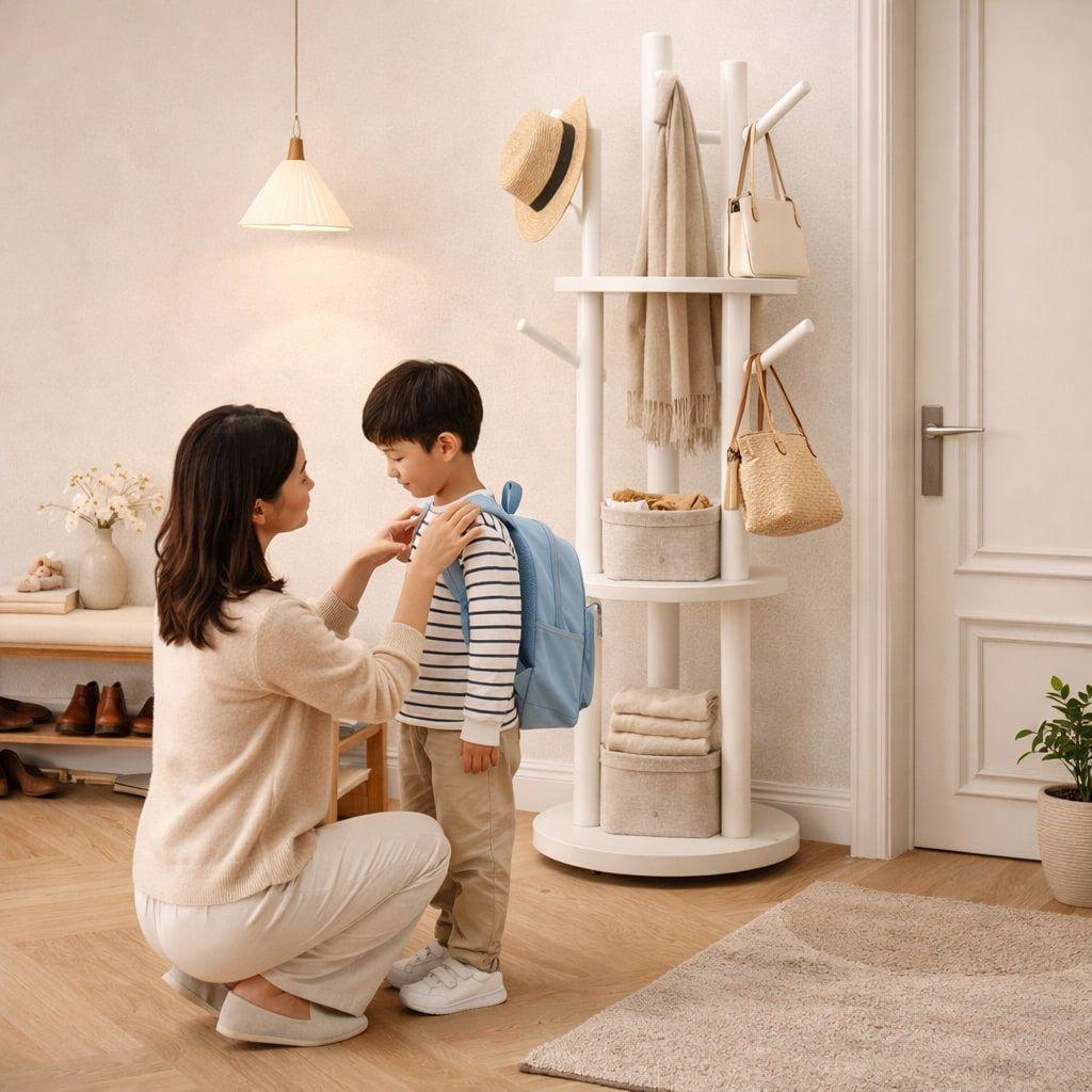 Perchero Giratorio Árbol Con Repisa Dormitorio Entrada 164cm Blanco-6