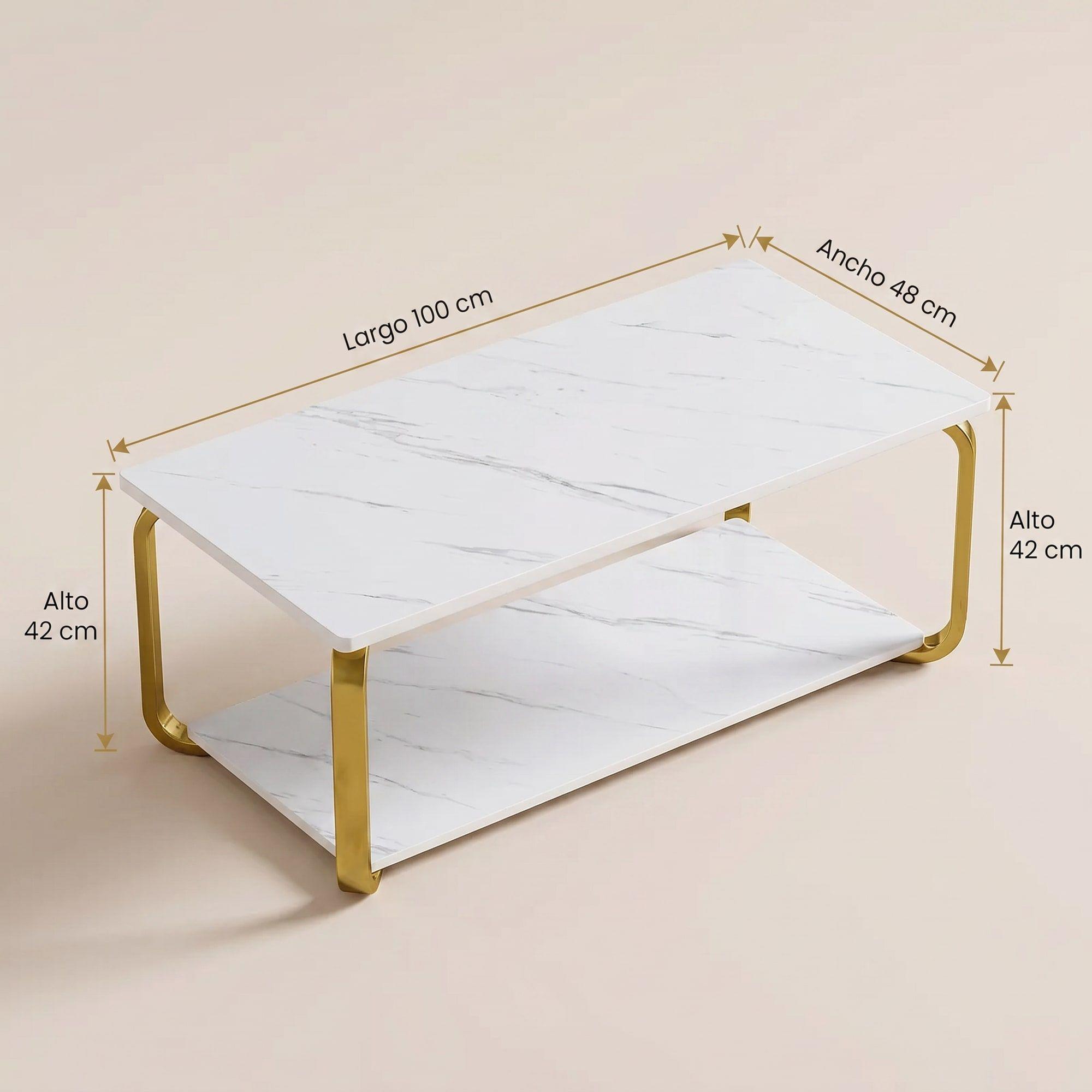 Mesa De Centro Moderna Minimalista 2 Niveles 100x48x43 Blanco-2
