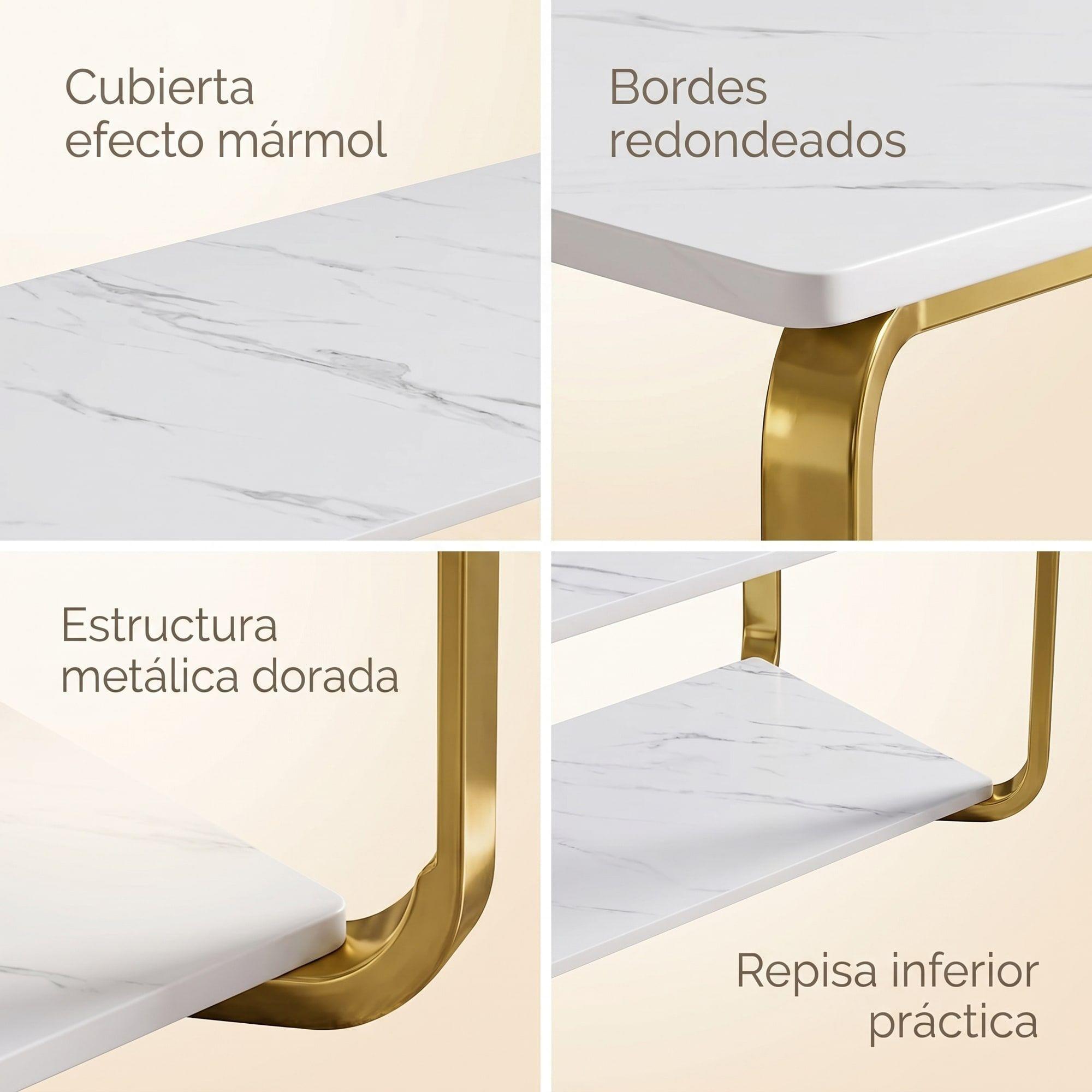 Mesa De Centro Moderna Minimalista 2 Niveles 100x48x43 Blanco-4