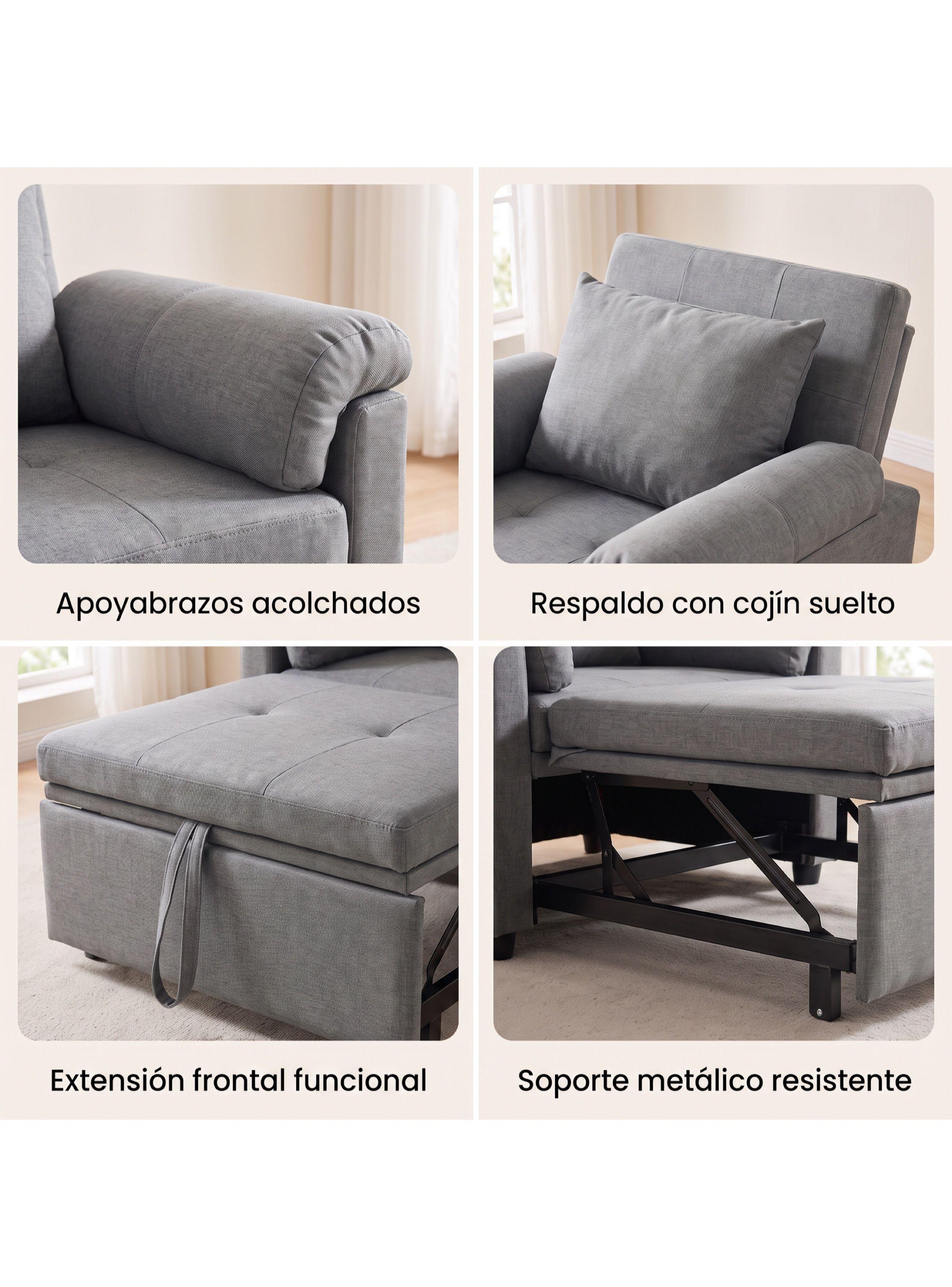 Sillón Cama Individual Extensible Reclinable 3 En 1 Compacto-3