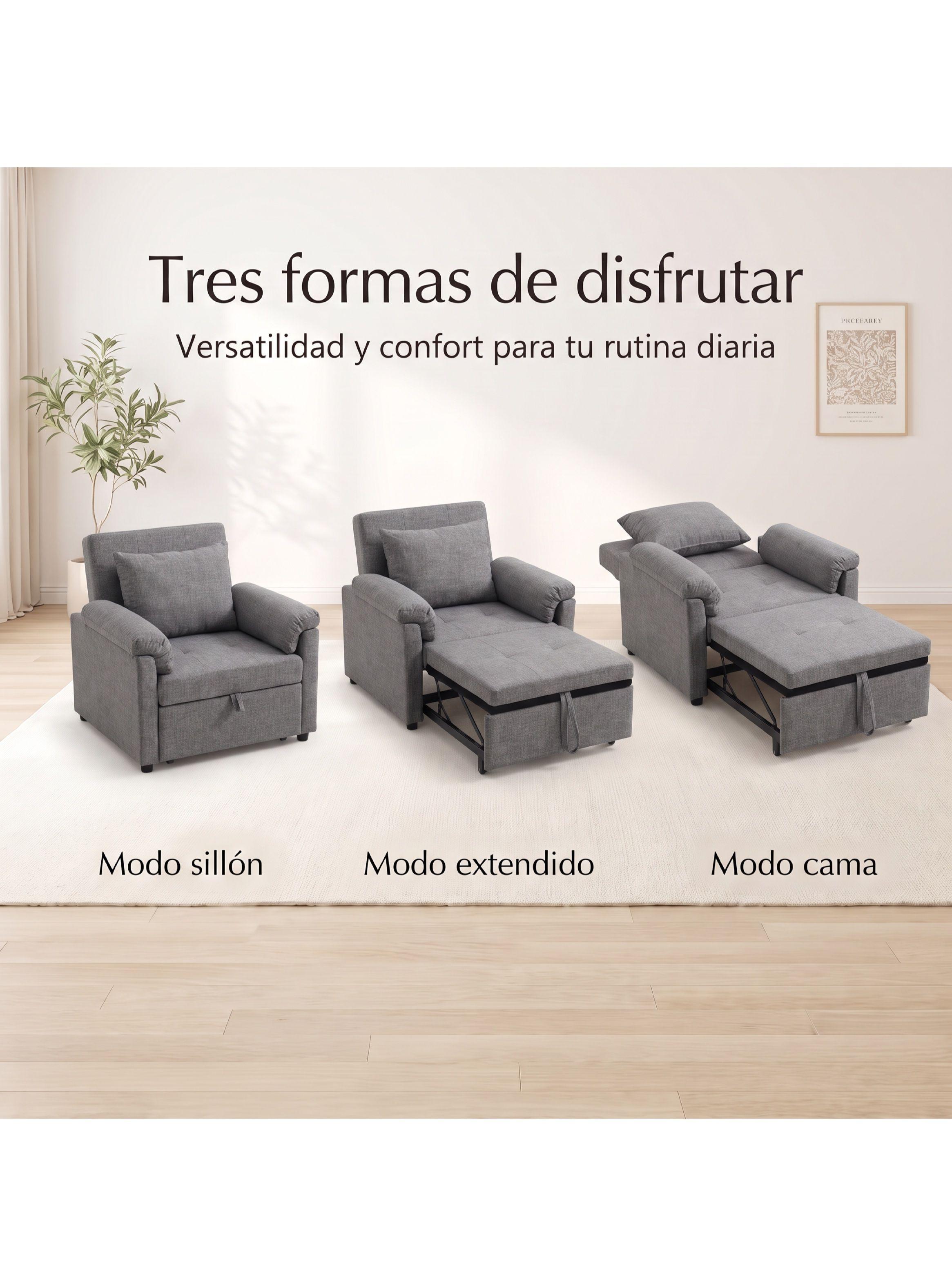 Sillón Cama Individual Extensible Reclinable 3 En 1 Compacto-7