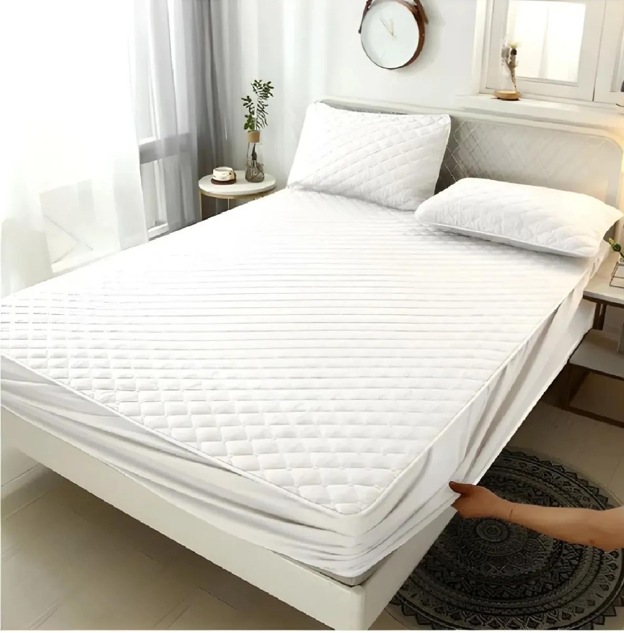 Cubre Colchon 2 Plazas Impermeable Cubrecolchon blanco-0